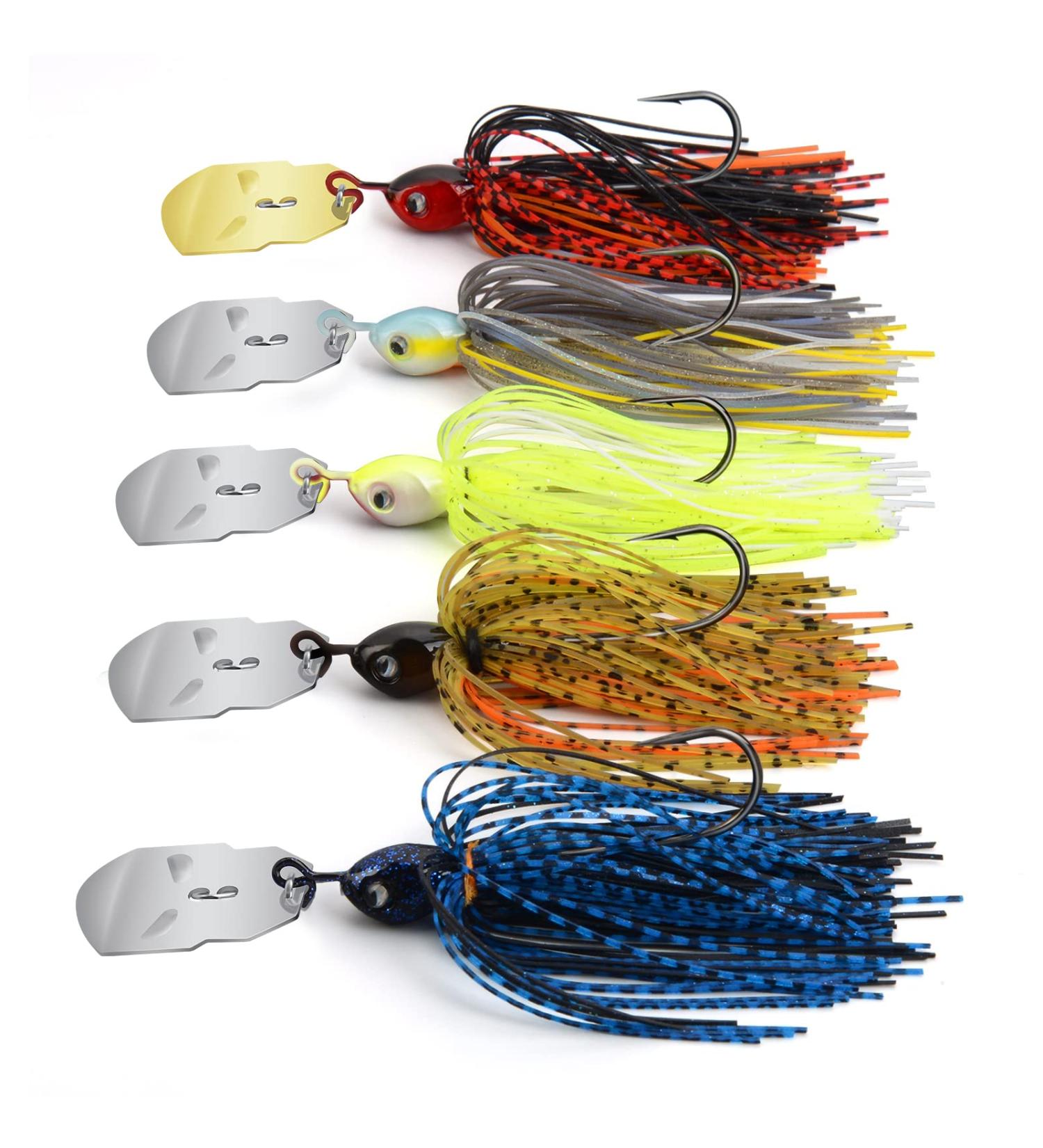 MadBite Bladed Jig Fishing Lures 5 pc and 3 pc Multi-Color Kits with Vibrating Action, Heavy-Wire Hooks, and Storage Box - 3/8 oz - Ideal for Clear Water & Muddy Water fishing - Buy Online on SooperMarket.com