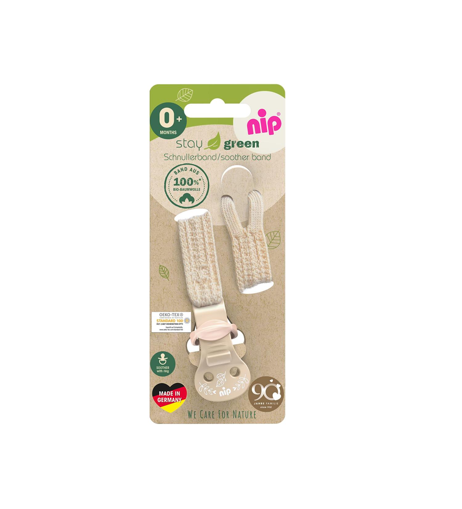 Nip Stay Green Organic Cotton Pacifier Tape - Adjustable Clothing Protector - Made in Germany - Brown - Buy Online on SooperMarket.com