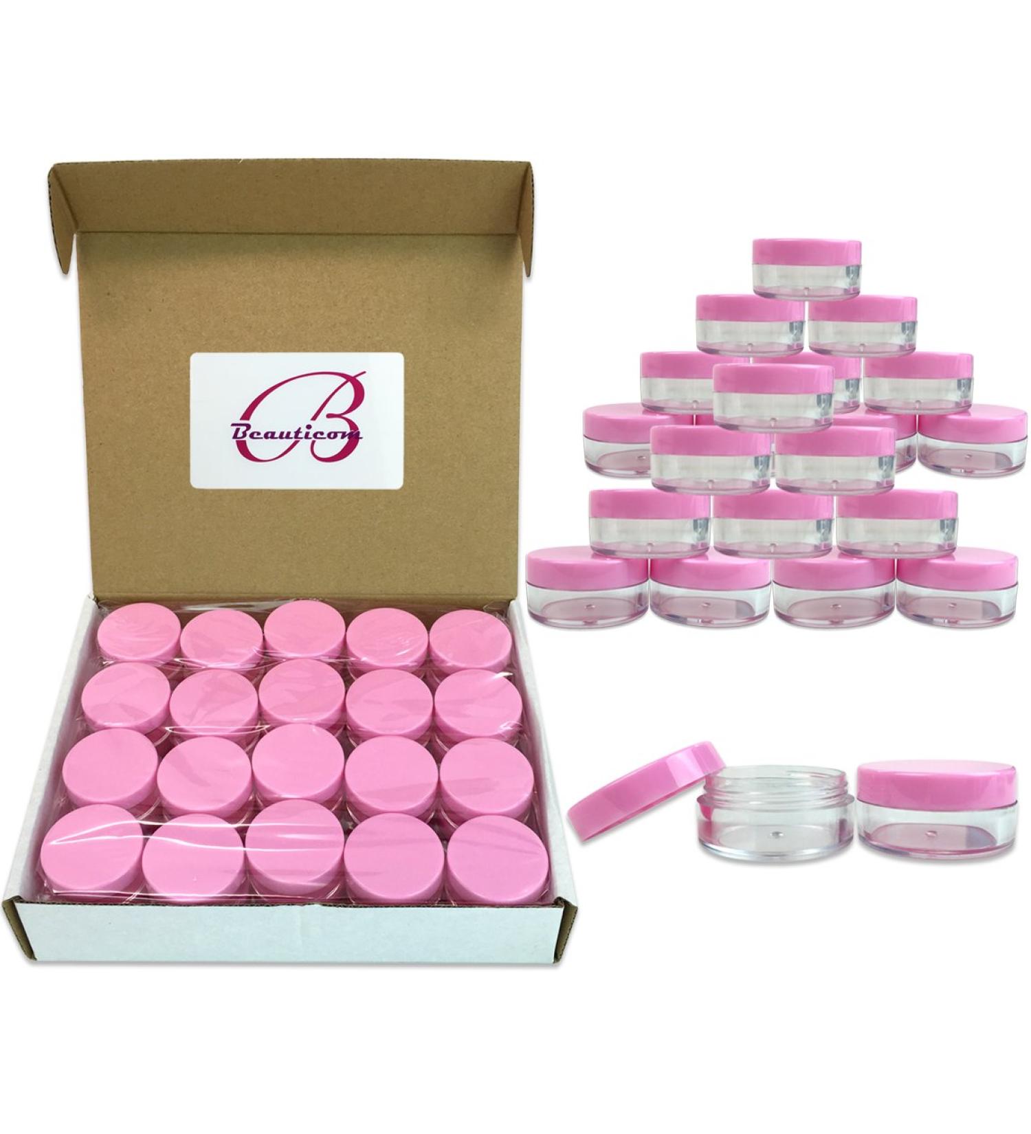 Beauticom 10G/10ML Round Clear Jars (100 Pieces) - Pink Lids for Pills Medication & Beauty | BPA Free - International Shipping Available - Buy Online on SooperMarket.com