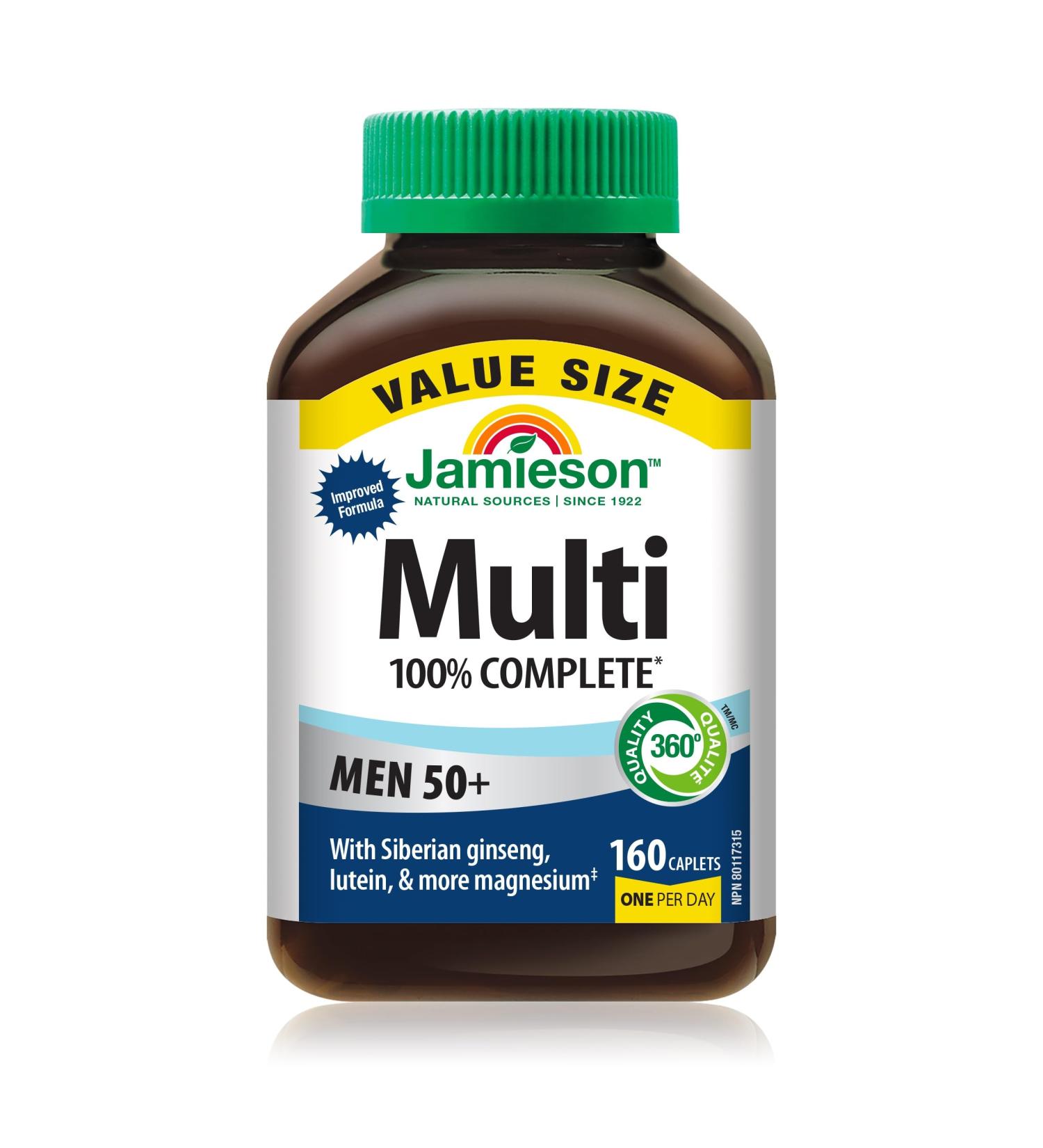 Jamieson 100% Complete Multivitamin for Adult Men 50+ Value Size with Siberian Ginseng Lutein & Magnesium 160 count (Pack of 1) - Buy Online on SooperMarket.com