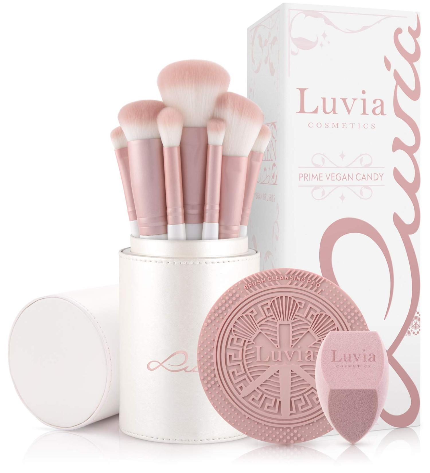 Buy Luvia Prime Vegan Pro-Candy Make-Up Brush Set | 7 Brushes Storage Blender Sponge & Cleaning Mat - Perlmutt & Perl-Rosa - Buy Online on SooperMarket.com