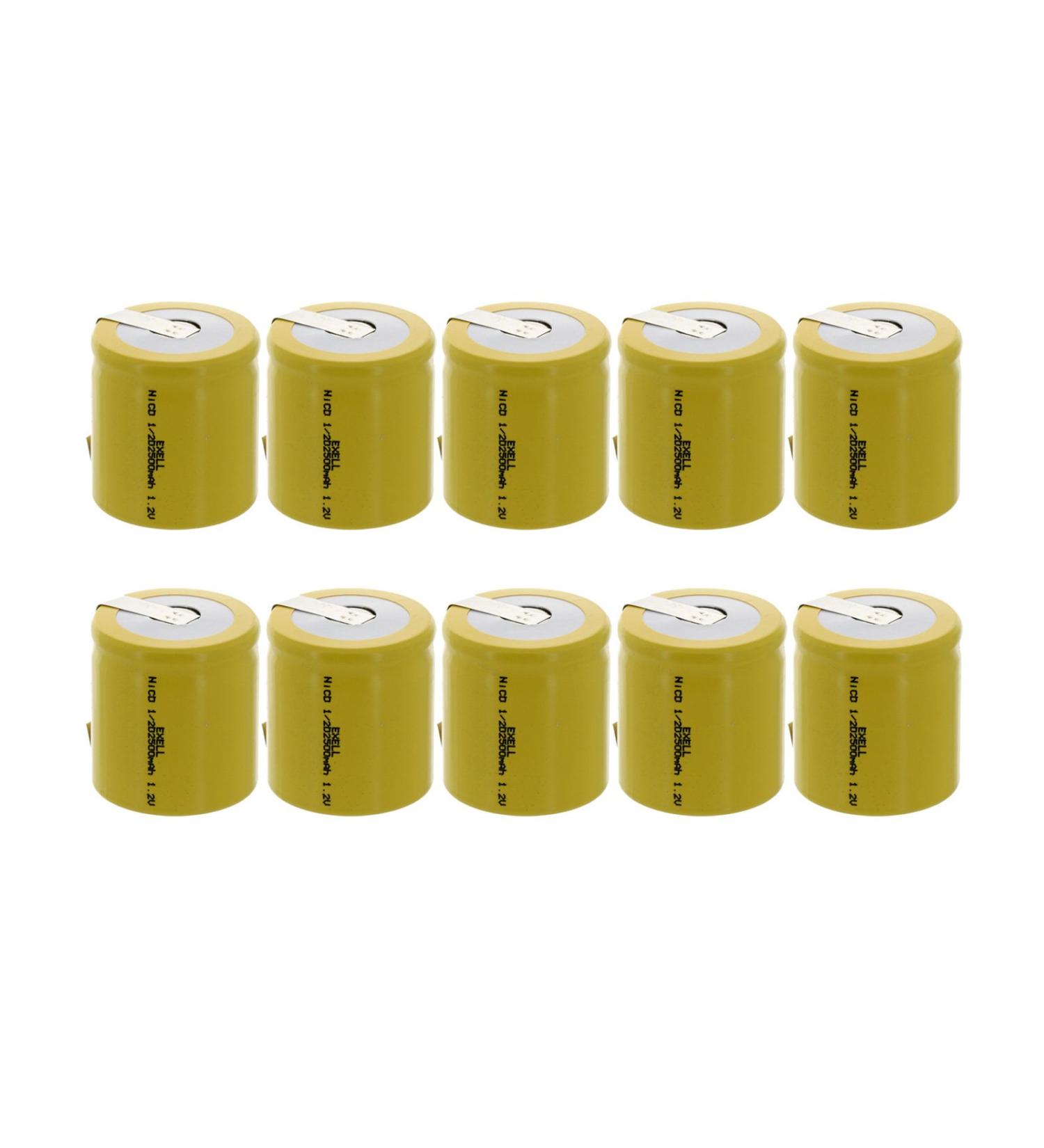 Buy 10x Exell 1/2D 1.2V 2500mAh NiCD Rechargeable Batteries - Ideal for Instruments Airsoft Radio Devices & Tools | International Shipping Available - Buy Online on SooperMarket.com
