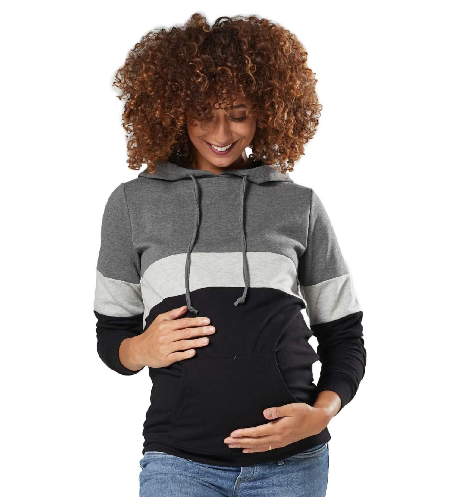 HAPPY MAMA Women's Nursing Hoodie Breastfeeding Maternity 503p 8 Graphite/Light Grey/Black - Buy Online on SooperMarket.com