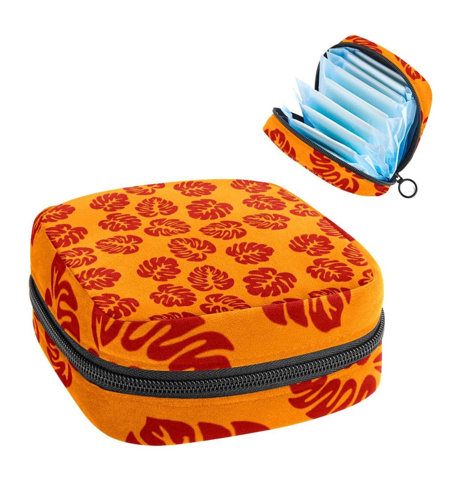 Orange Surf Leaves Sanitary Napkin Storage Bag - Menstrual Cup Pouch - Nursing Pad Holder - Portable Period Bag for Women and Teens - Multi-colored - Buy Online on SooperMarket.com