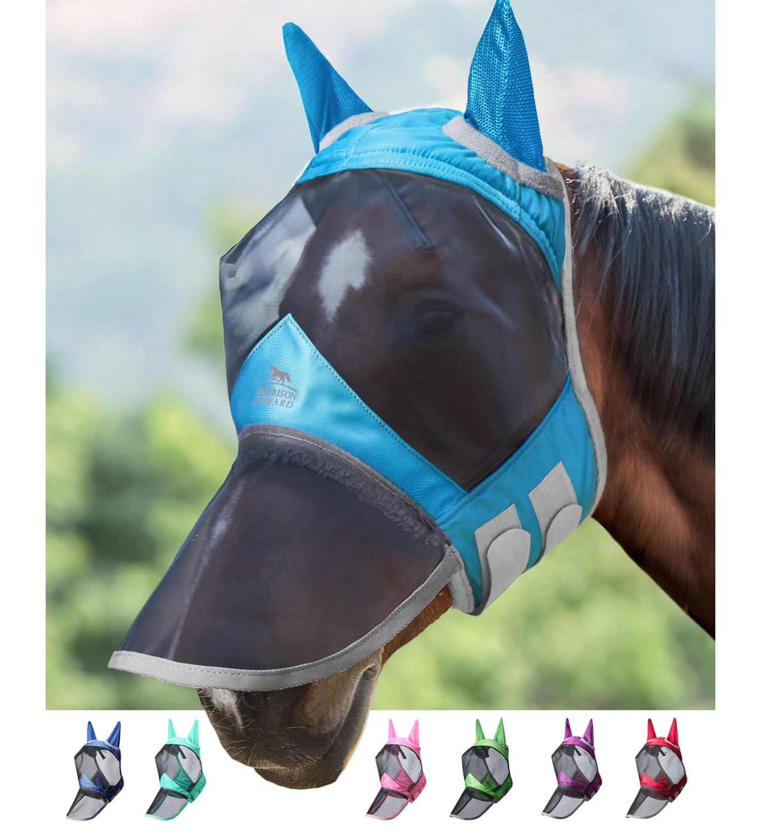 Harrison Howard Caremaster Pro Luminous Horse Fly Mask - Large Eye Space Long Nose & Ears UV Protection for Horses - 1 Pack - Buy Online on SooperMarket.com
