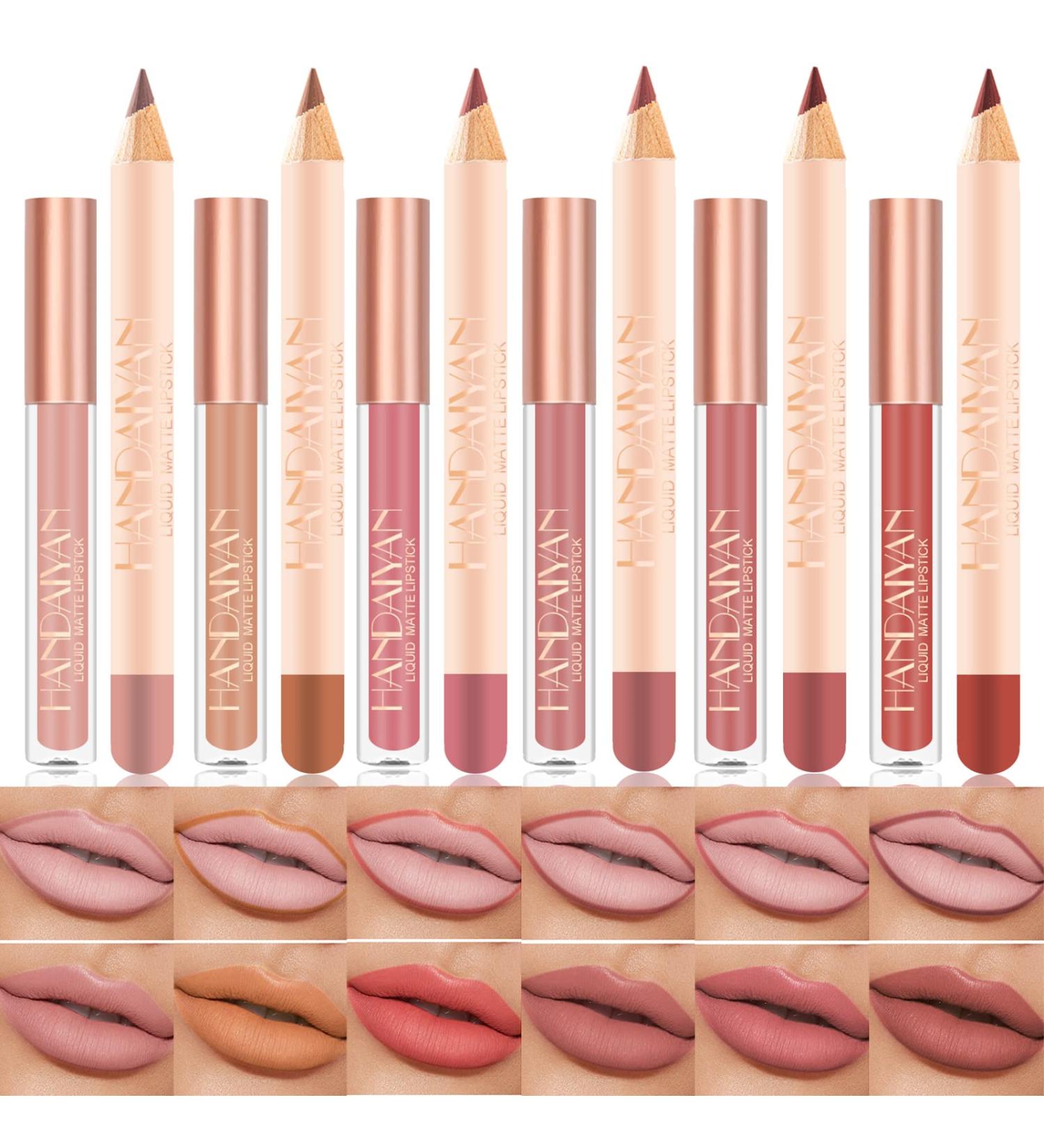 Seawave Nude Lip Liner and Lipstick Set - 12 Pcs Long Lasting Waterproof Matte Lipgloss for Black Mature Women - Makeup Gift Set - Buy Online on SooperMarket.com