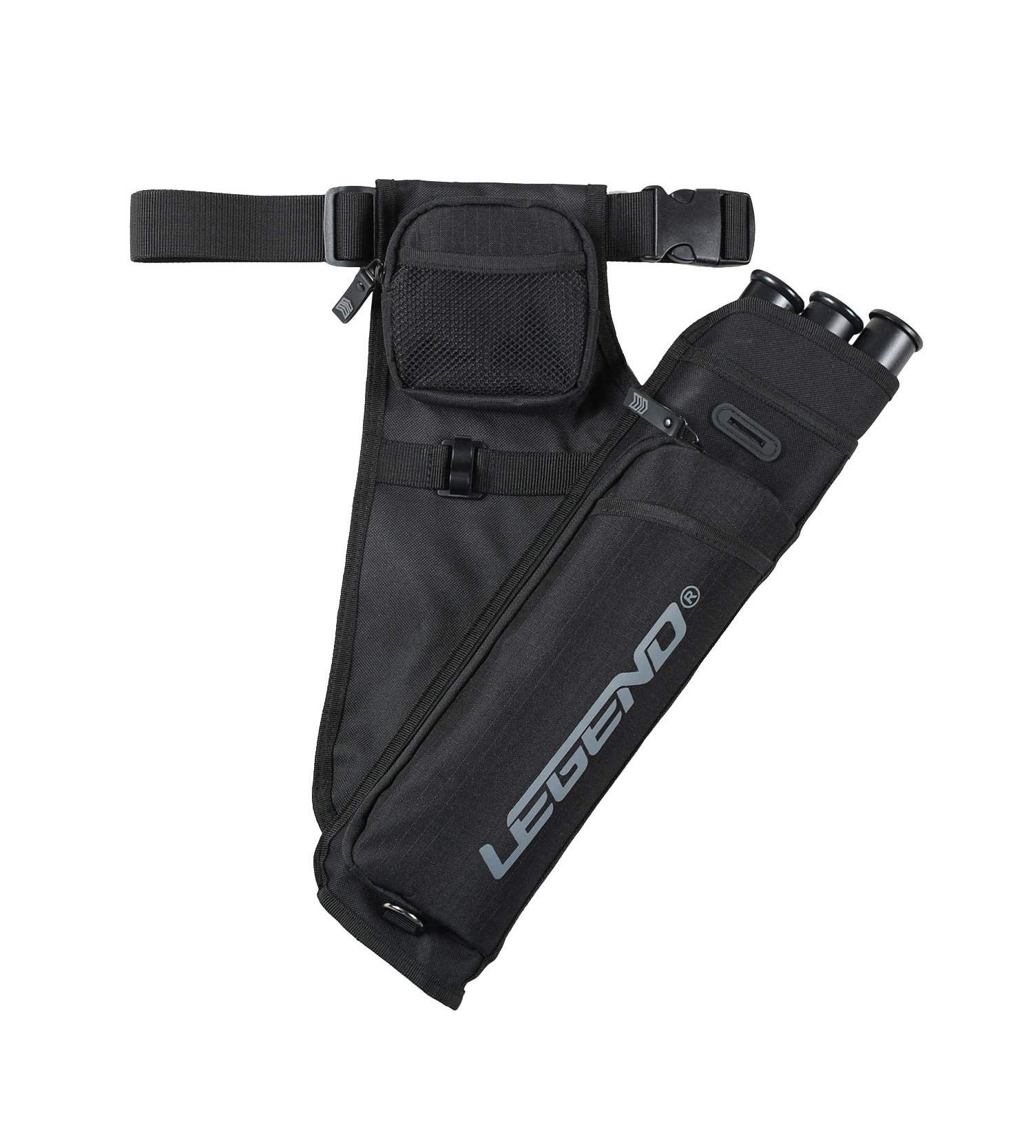 Legend First Archery Quiver - Adjustable Belt, 3 Arrow Tubes, Durable Nylon, T-Slot, Storage Pockets - Black - Buy Online on SooperMarket.com