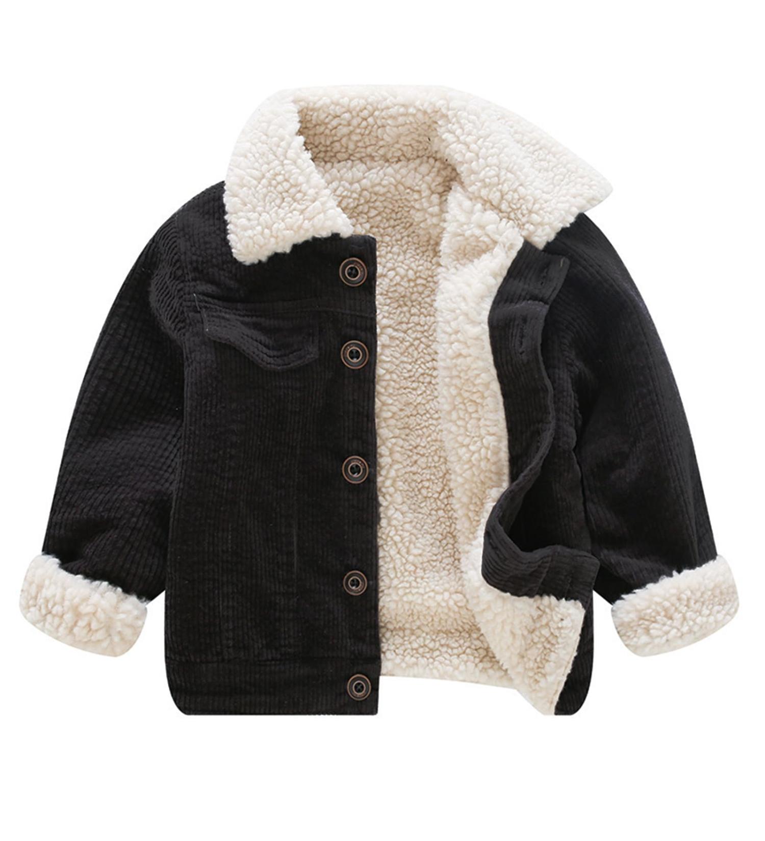 Volunboy Toddler Corduroy Sherpa Jacket - Black, 3-4 Years - Cozy Fleece Lining, Button Down, Warm Outwear for Baby Boys Girls - Buy Online on SooperMarket.com