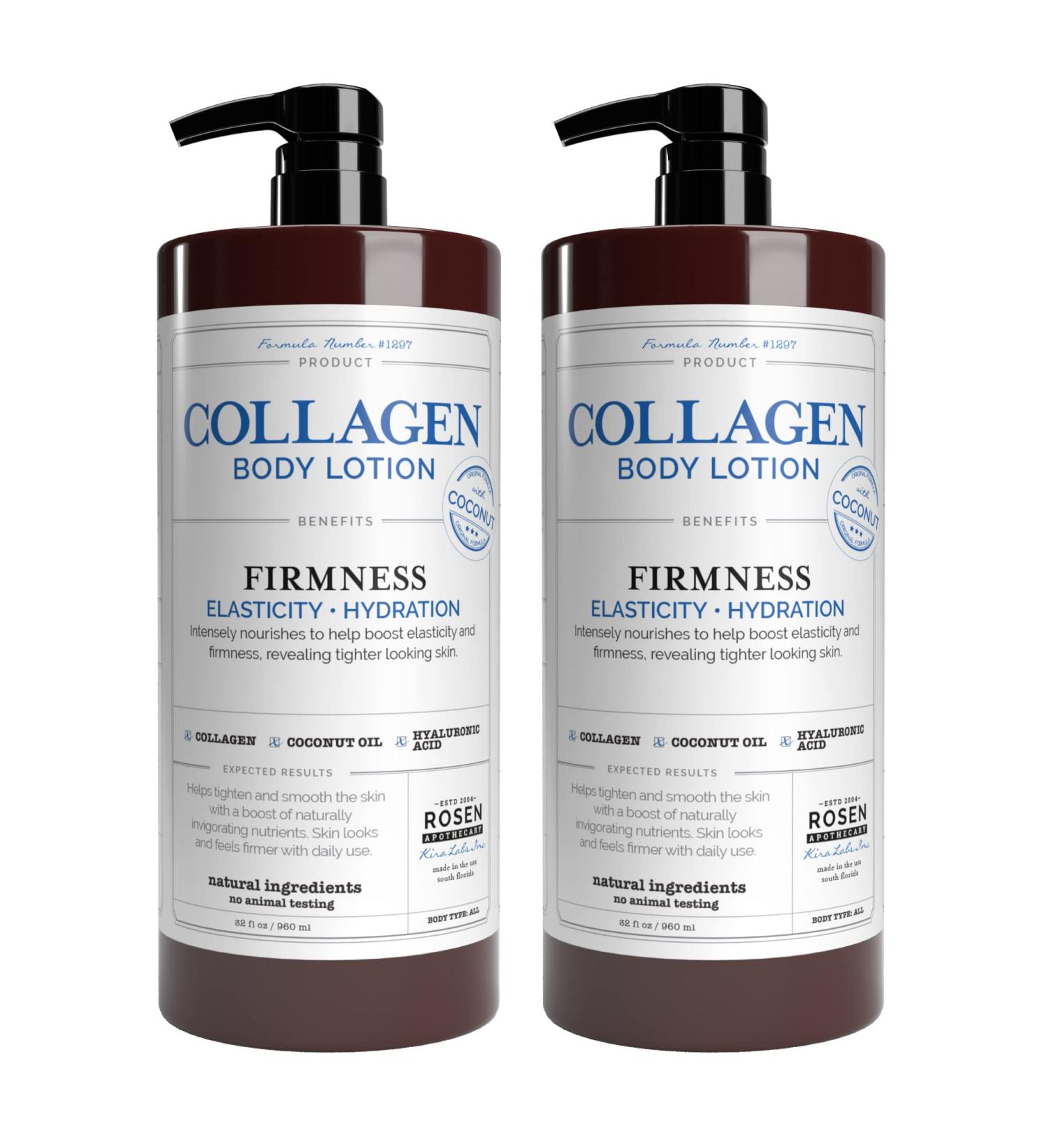 Rosen Apothecary Firming Collagen Body Lotion with Coconut Oil - 32oz x 2 | Tighten, Hydrate & Reveal Firmer Skin - Buy Online on SooperMarket.com