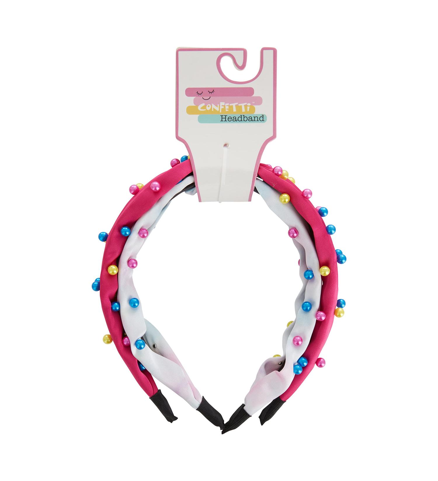 Cudlie Confetti Colorful Neon Bead Headband Set for Girls - Pull Free Kids Accessories for Thick, Curly Hair in Pink/White - Buy Online on SooperMarket.com
