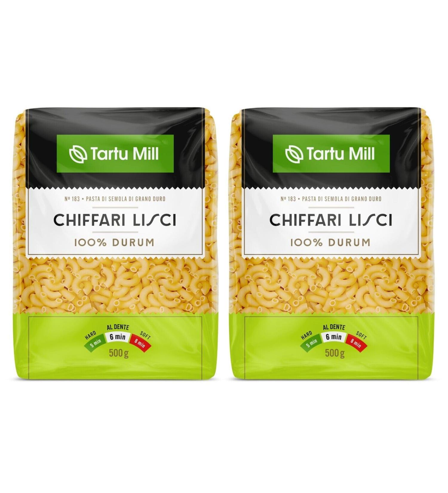 CHIFFARI LISCI Pasta Dry 100% Durum Wheat Premium Semolina Macaroni Tartu Mill Nr 183 (x2 CHIFFARI LISCI 500g) 1Kg - Buy Online on SooperMarket.com