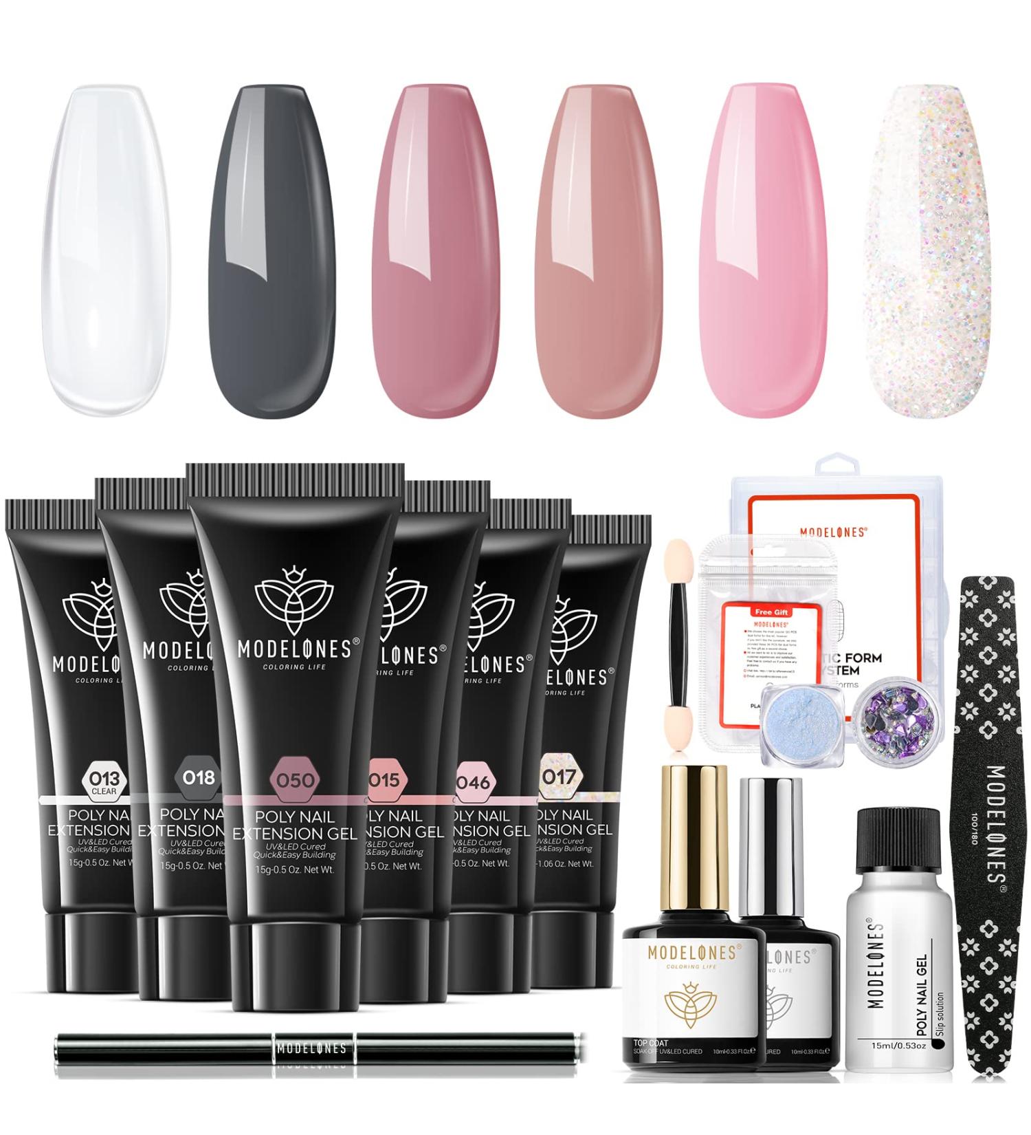 Modelones Poly Gel Kit - 6 Nude Colors Extension Nail Art Set for DIY Manicure - Buy Online on SooperMarket.com