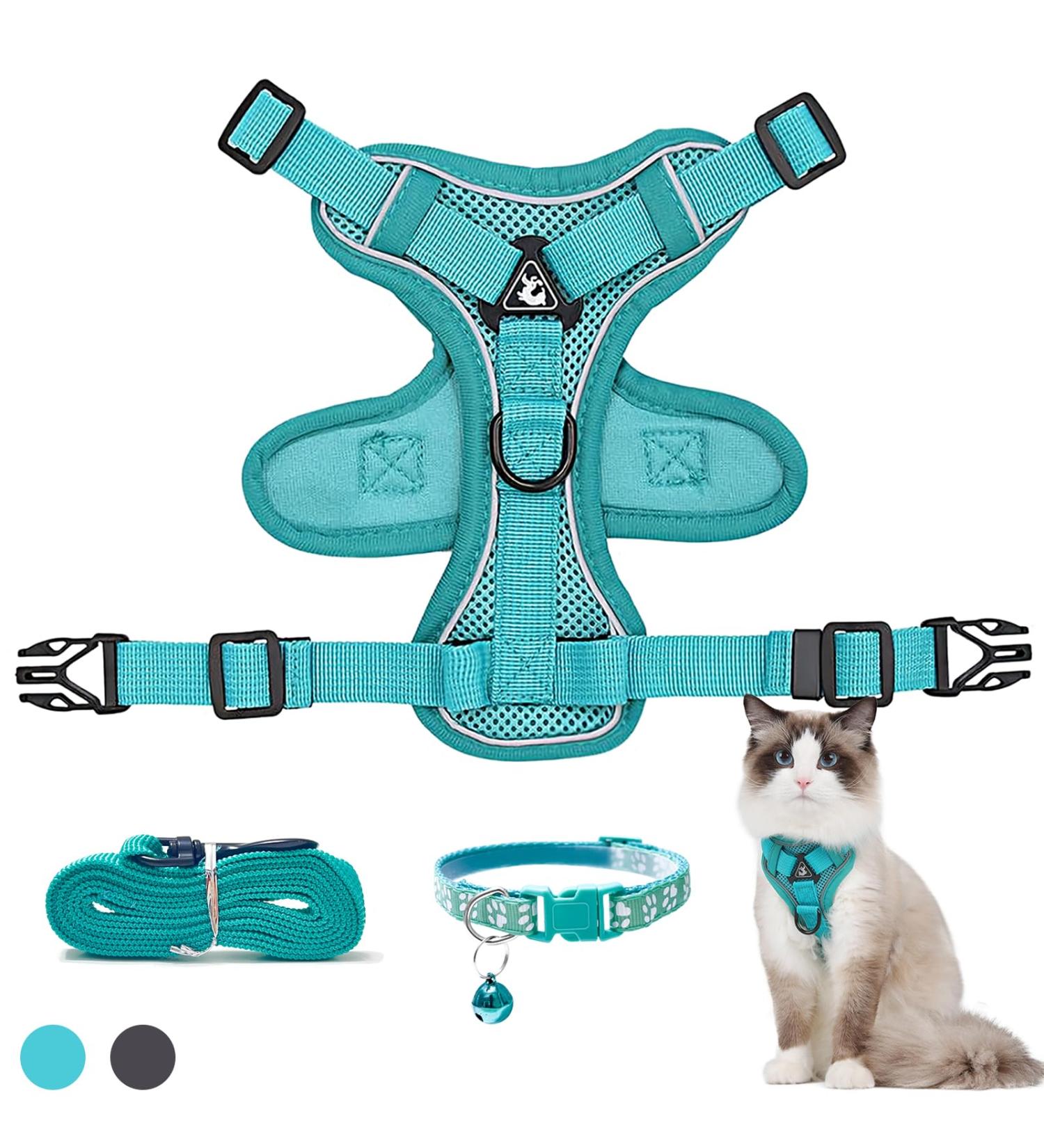 FINEASY Green Cat Harness & Lead Set with Reflective Strip - Adjustable & Escape Proof Kitten Vest Harness for Walking - Ideal for Pet Kitten, Dog, Rabbit - Size M - Buy Online on SooperMarket.com