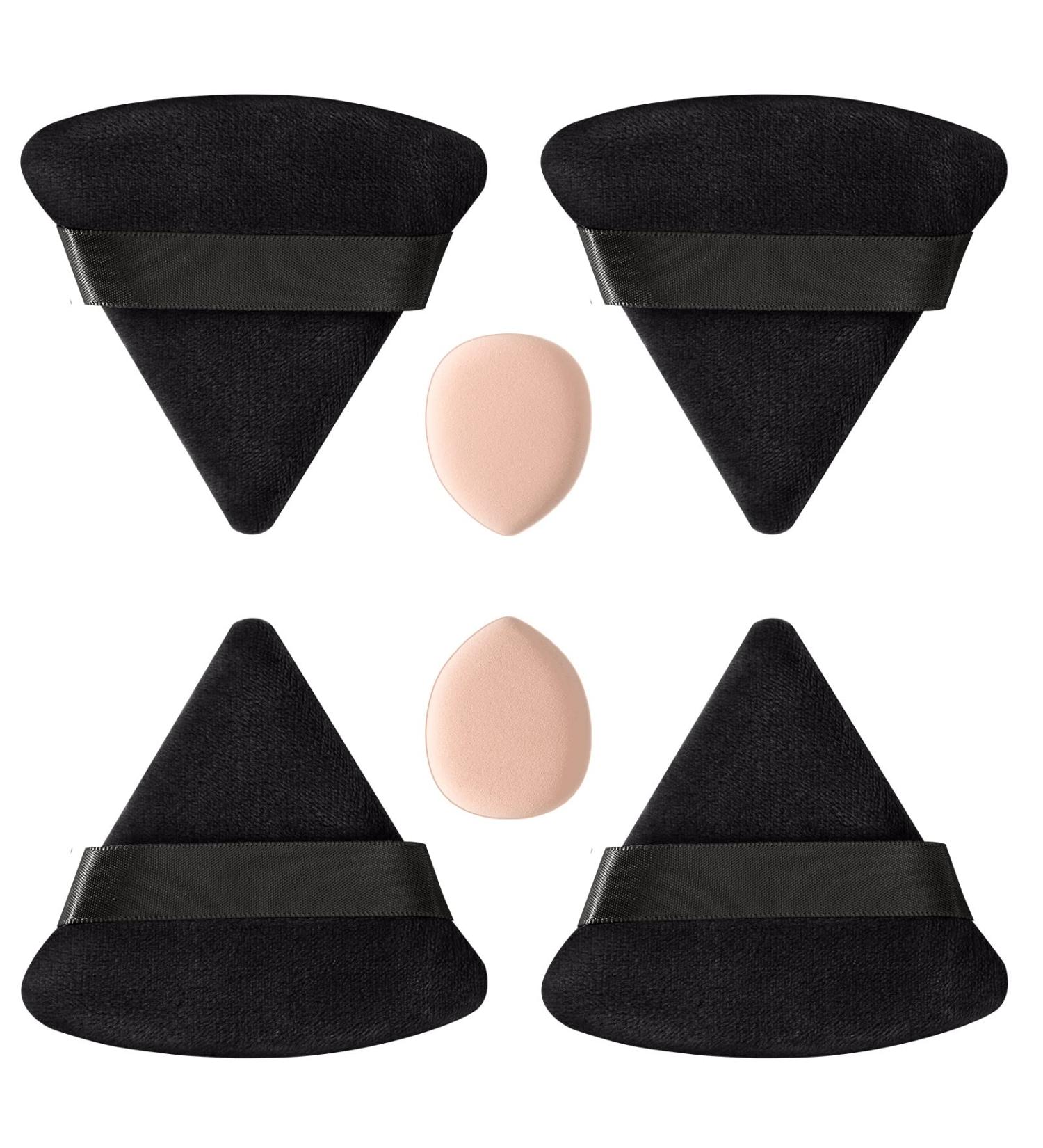 HEYMKGO 4 Triangle Powder Puff & 2 Mini Velvet Makeup Sponges - Reusable Wet Dry Foundation Applicator for Face & Eyes - Black - Buy Online on SooperMarket.com
