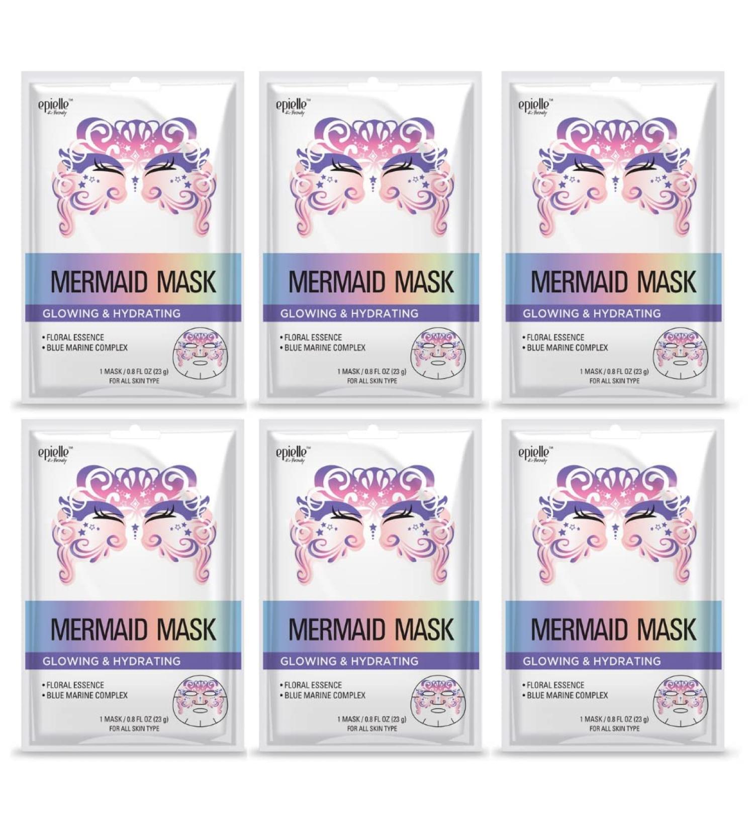 Epielle Mermaid Character Skincare Sheet Masks - Animal Spa Mask for All Skin Types | Spa Gifts for Women & Kids | Birthday Party, Girls Night, Slumber party, Stocking Stuffers - 6 Count - Buy Online on SooperMarket.com