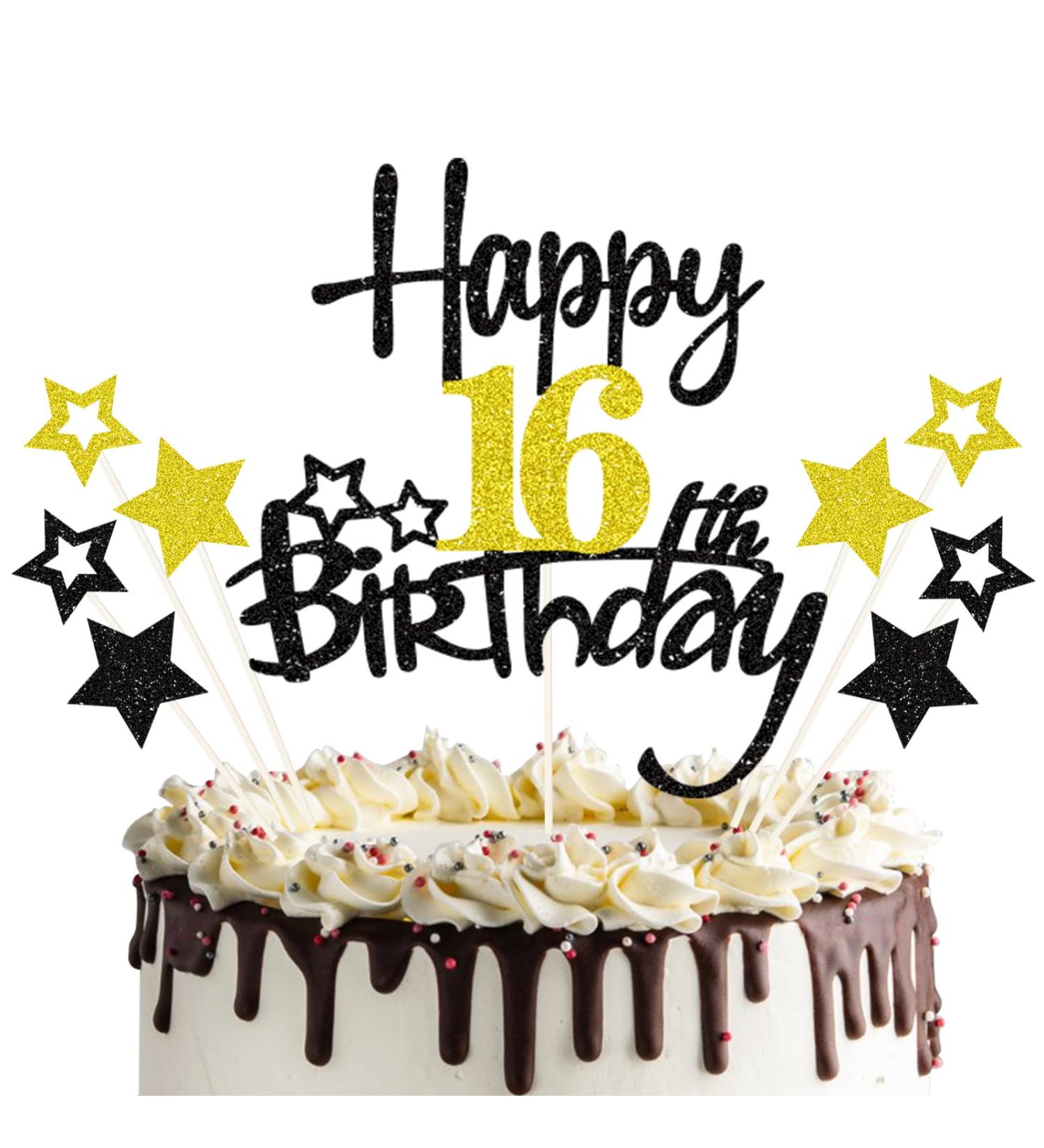 Happy 16th Birthday Cake Topper | Glitzy Sweet 16 Tortendeko for Girls & Boys | International Shipping Available - Buy Online on SooperMarket.com