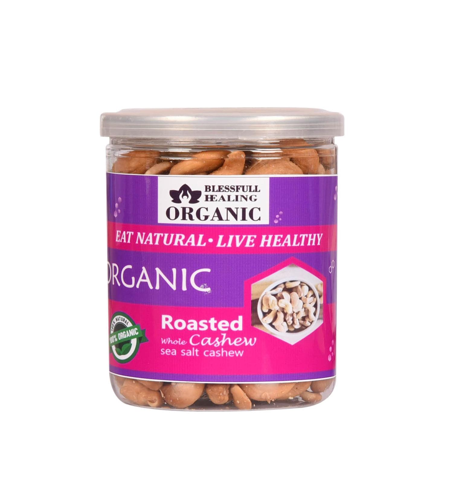 Blessfull Healing Organic Natural Vegan Sea Salt Roasted Whole Cashew Nuts Crunchy Kaju 300 Gram - Buy Online on SooperMarket.com