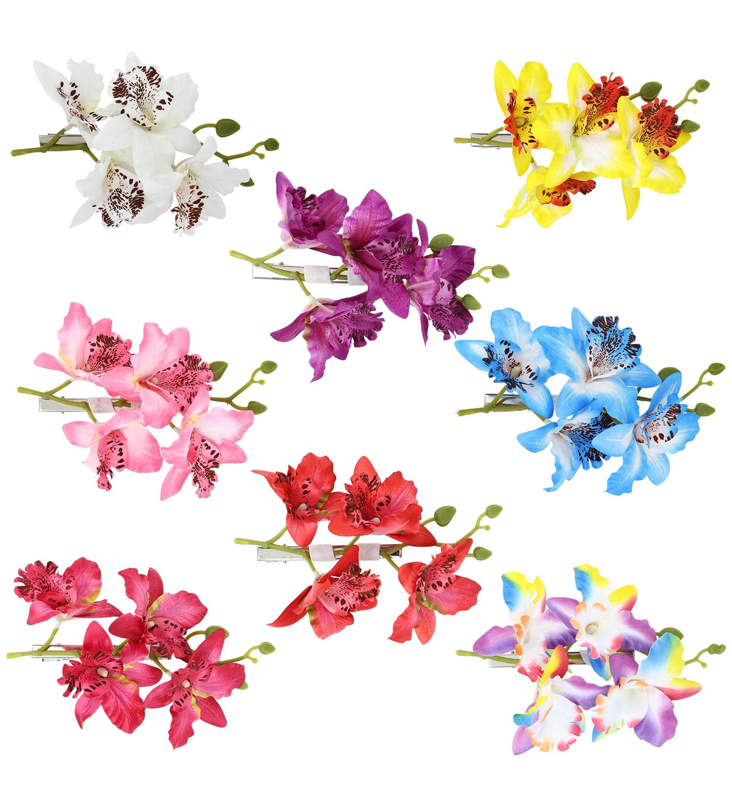 8 Pack Artificial Orchid Flower Hair Clips - Tropical Floral Barrettes for Women - Wedding Bridal Hair Accessories - Buy Online on SooperMarket.com