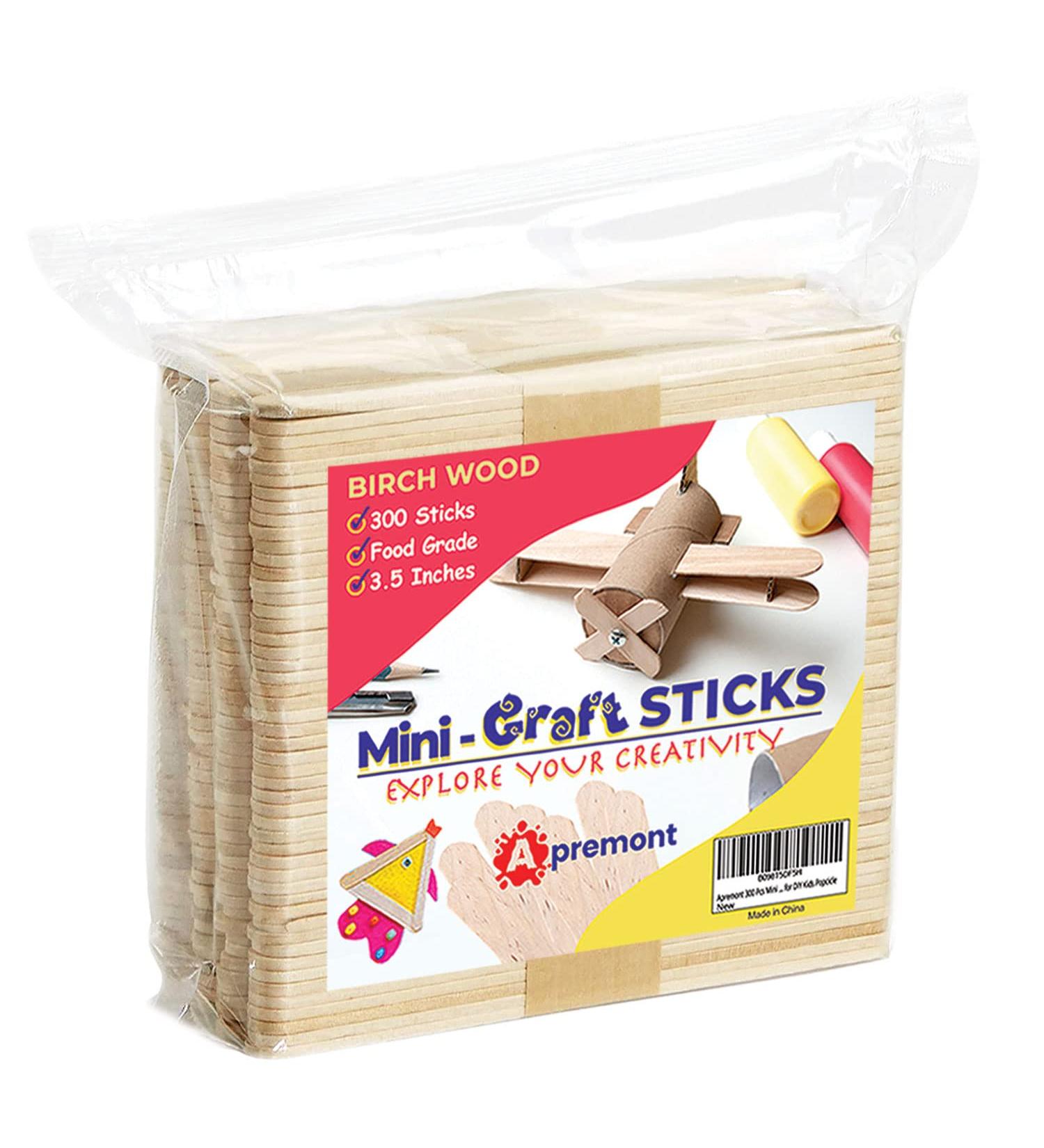 Apremont 300 Pcs Mini Natural Wooden Craft Sticks - 3.5 inch Ice Cream & Popsicle Sticks - Food Grade & Ideal for Crafting, Stirring, and DIY Kids Projects - Buy Online on SooperMarket.com