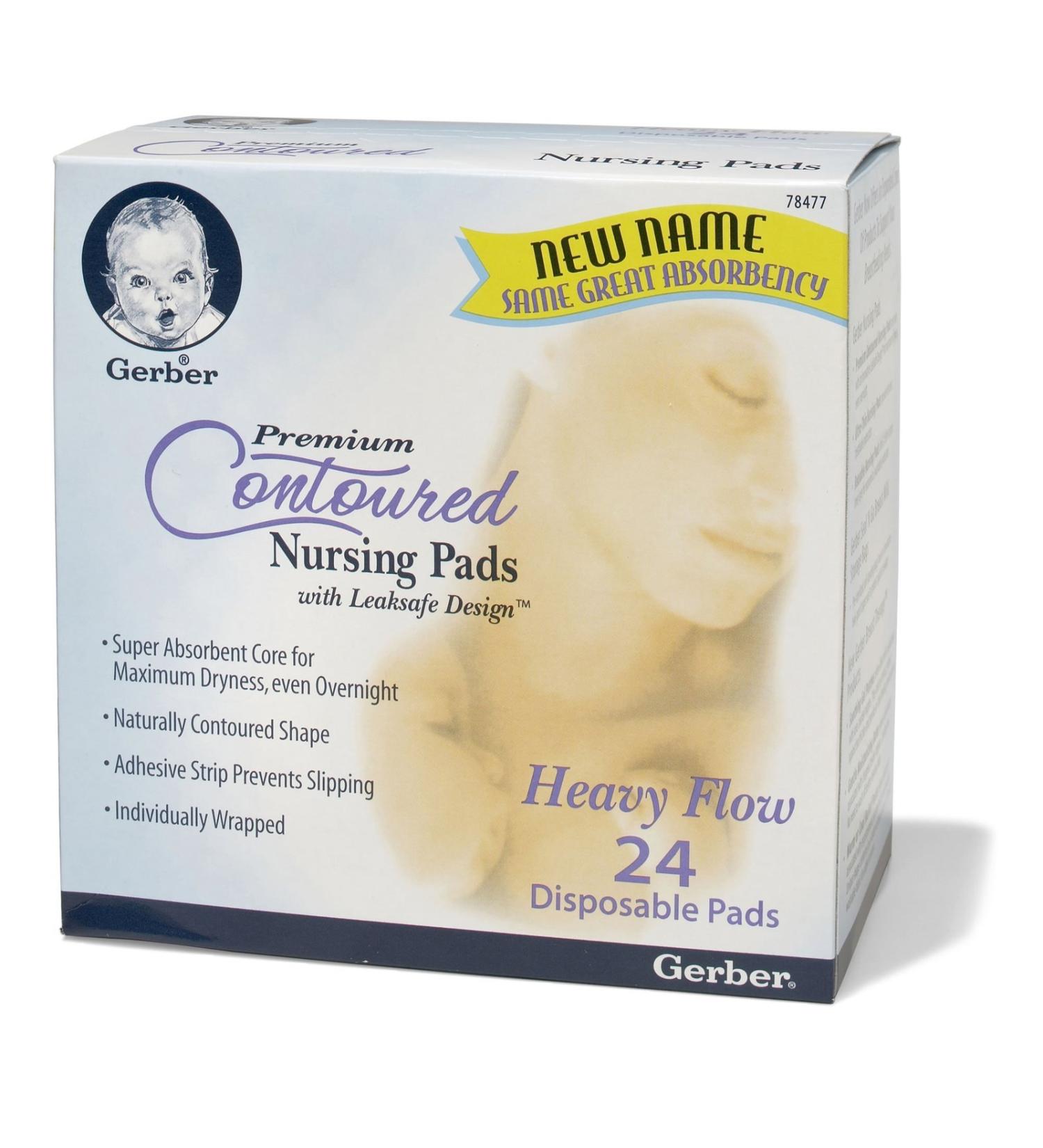 Gerber Premium Contoured Nursing Pads with Leaksafe Design Heavy Flow 24 Disposable Pads