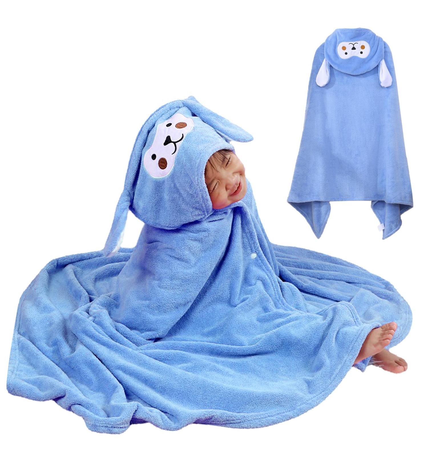 Funmo Baby Hooded Towel 70x140 cm - Soft Super Absorbent Bath Towel for Kids (0-5 Years) - Cute Blue Design - Buy Online on SooperMarket.com