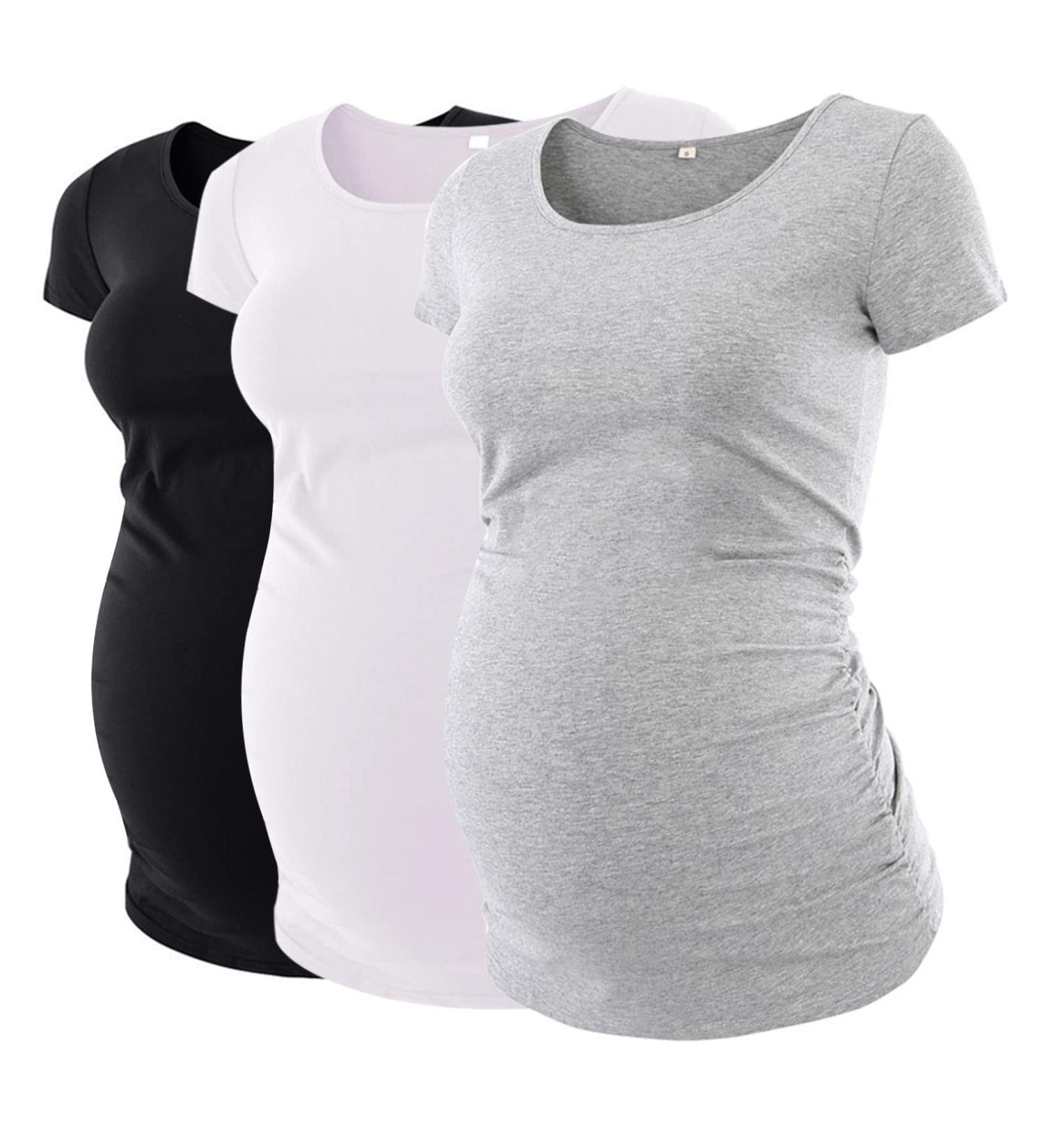 Love2Mi 3PCS Maternity Shirt Short Sleeves T-Shirt Casual Tops - L Black/White/Gray - Buy Online on SooperMarket.com