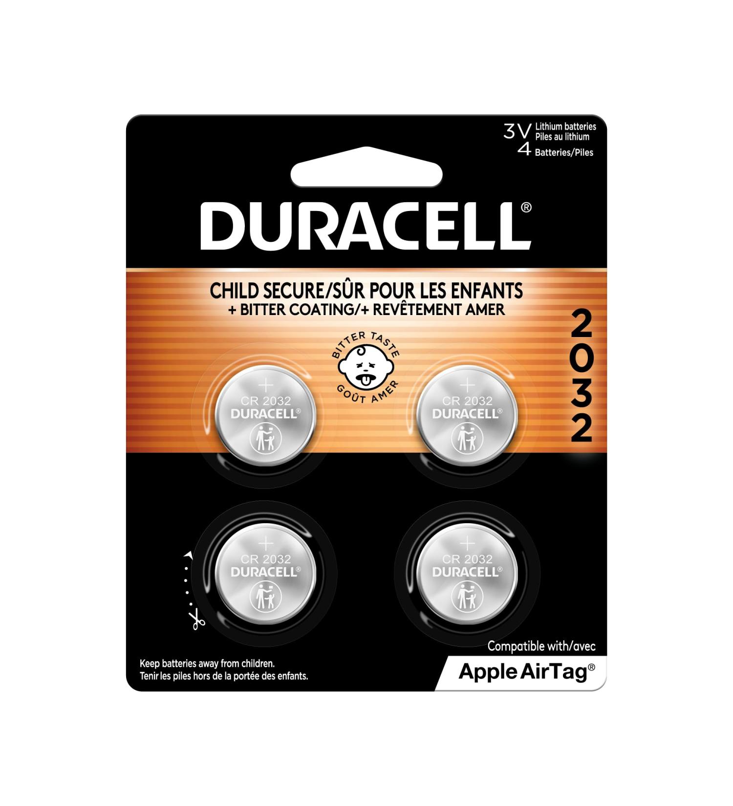 Duracell 2032 battery CR2032 3v Lithium Coin Battery 4 Count (pack of 1). Bitter Coating Helps Discourage Swallowing Child-secure Packaging. Ideal for Key Fobs Remotes and More. Lithium Batteries - Buy Online on SooperMarket.com