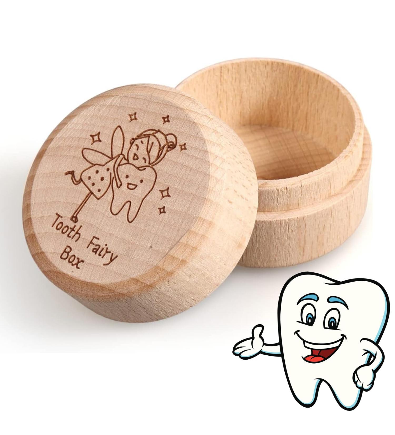 Siqian Wooden Tooth Fairy Keepsake Box - Baby Teeth Save Pouch for Tooth Loss & Birthday Gifts - Buy Online on SooperMarket.com