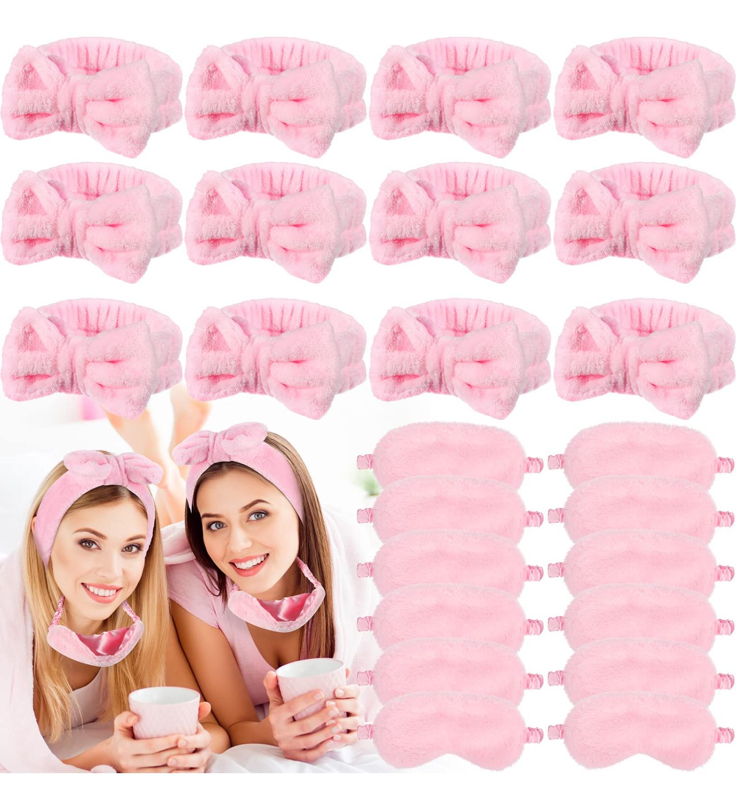 Jexine 24 Pcs Spa Headband Plush Sleep Eye Mask Bulk Set - Simple Style | Makeup Headband for Face Washing, Sleepover Party Supplies for Women - Buy Online on SooperMarket.com