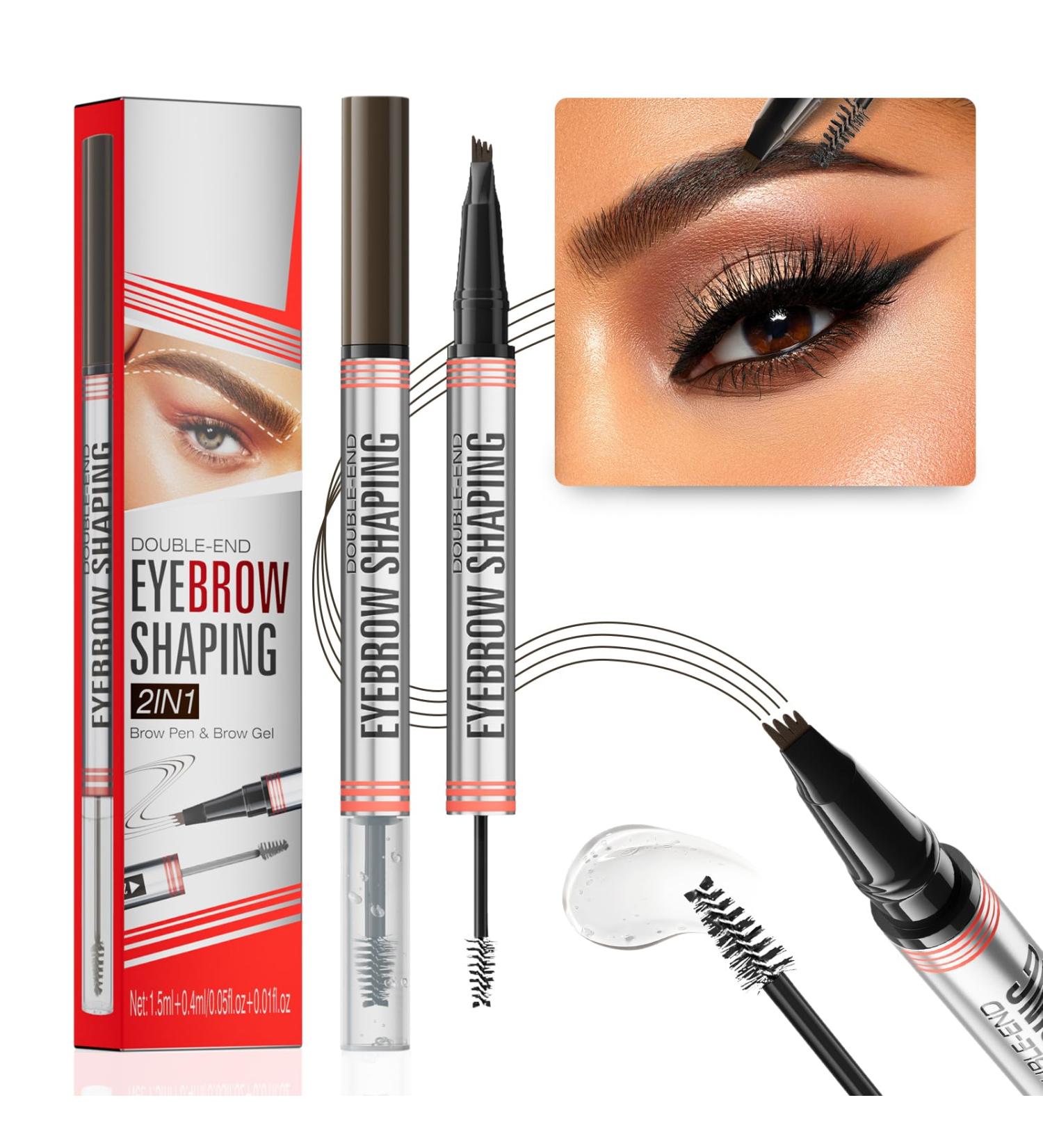 DAGEDA 2-in-1 Eyebrow Pen and Eyebrow Gel Magic Eyebrow Pencil with 4 Fork Tip Waterproof Microblading Eyebrow Pen Brow Gel Long-Lasting Natural Eye Brow Pen For Defining Brows 02 Dark Brown - Buy Online on SooperMarket.com