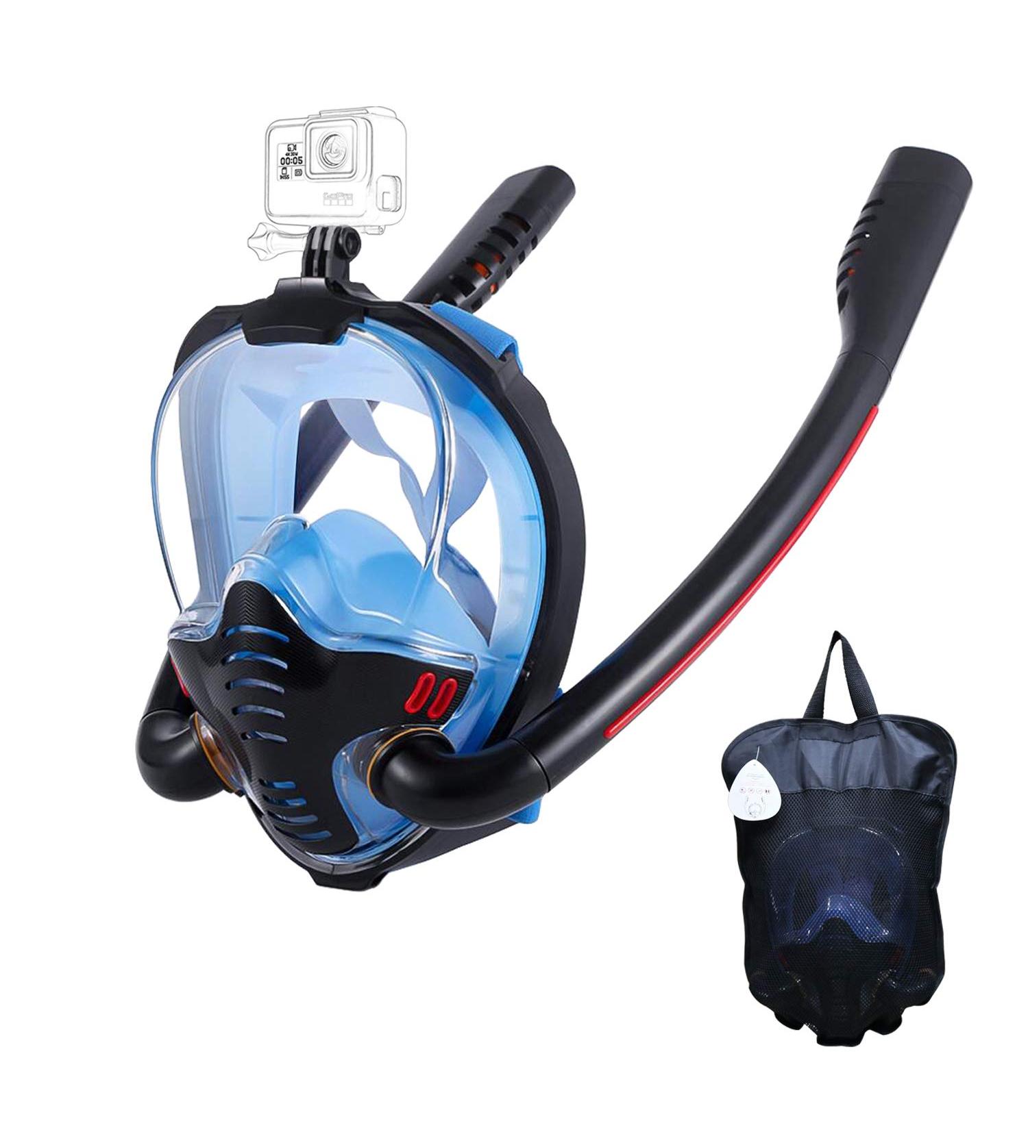 Full Face Snorkel Mask with Anti-Fog Wipes | 180 Panoramic HD View | Anti-Leak Dry Top Set for Snorkeling | Adults & Kids | Black & Blue | Large-X-Large - Buy Online on SooperMarket.com