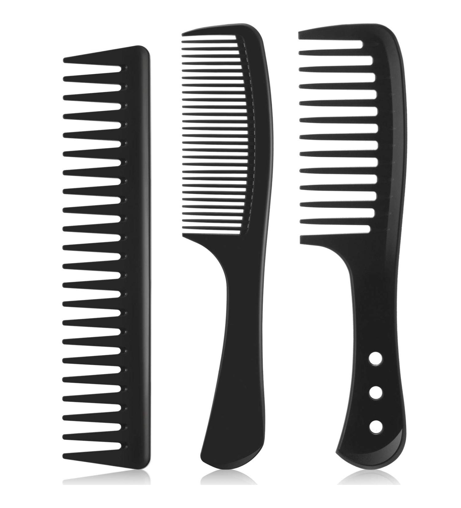 3-Piece Wide Tooth Detangling Hair Comb Set | Carbon Fiber Styling Cutting Comb for Women | Anti-Static Heat Resistant | Ideal for Curly, Straight, and Long Hair | Black - Buy Online on SooperMarket.com
