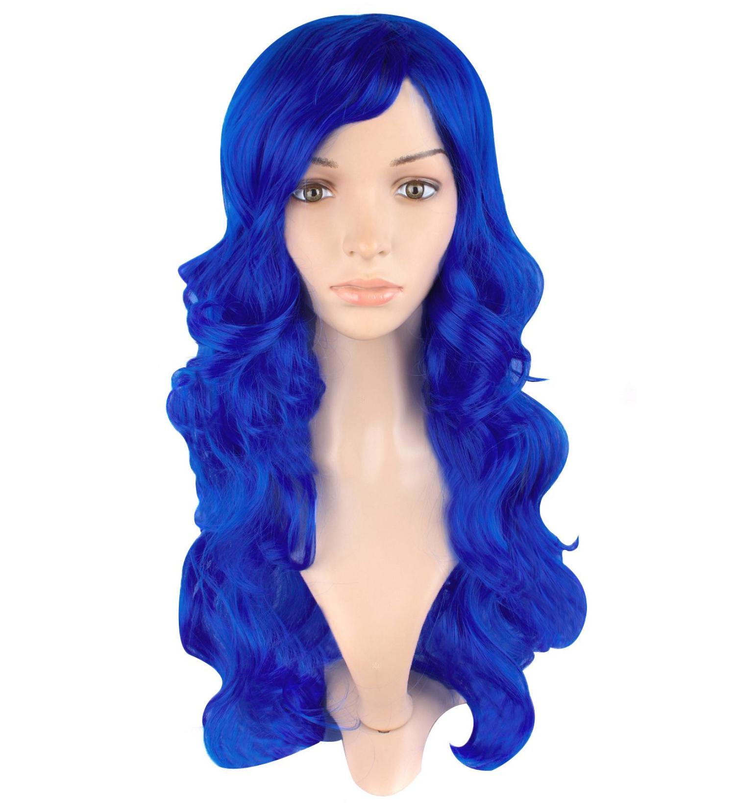 MapofBeauty Charming Long Curly Navy Blue Party Wig | Synthetic Cosplay Women's Wig - Buy Online on SooperMarket.com