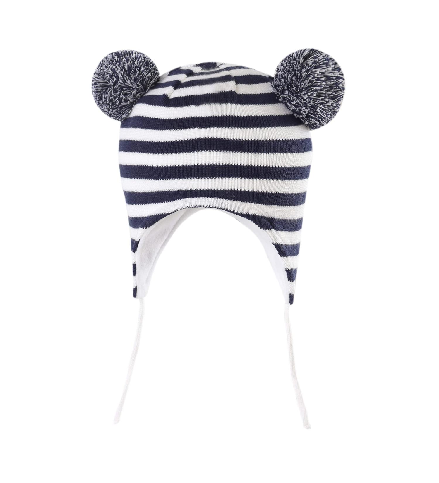 Toddler Winter Hat with Earflap, Knit Warm Cap for Baby Boys & Girls (6-12 Months) - Navy Stripe - Buy Online on SooperMarket.com