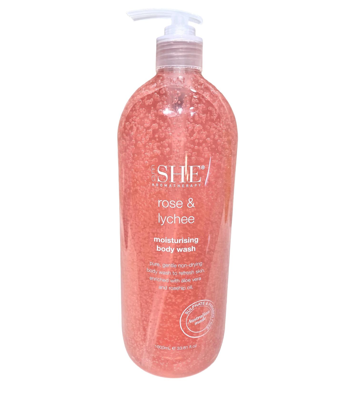 Om She Aromatherapy ROSE & LYCHEE Shower Body Wash 33.8 oz
