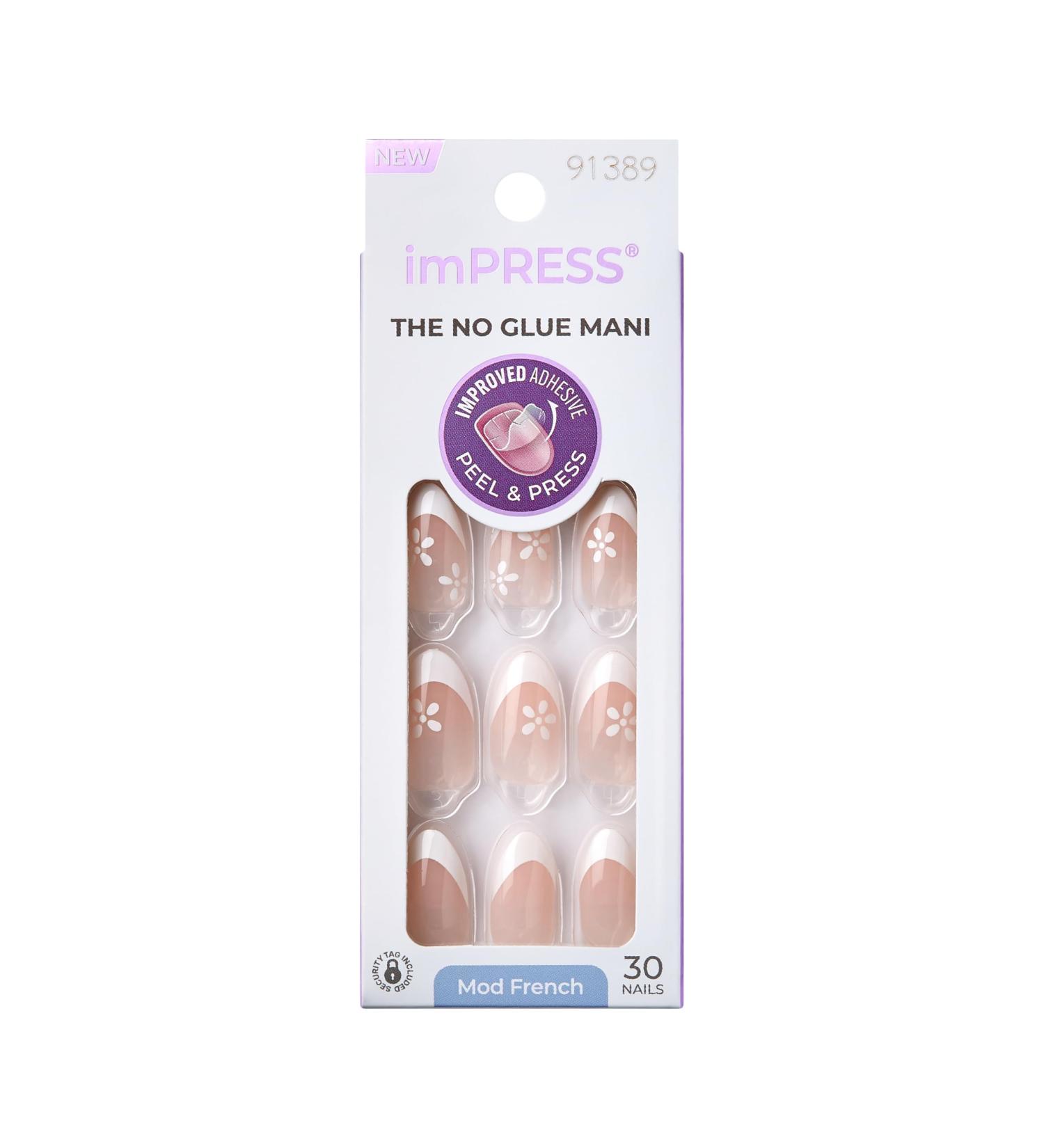 KISS imPRESS No Glue Press-On Nails - Fearless French Almond Shape Light Neutral & White Tip 30 Nails Easy Application - Buy Online on SooperMarket.com
