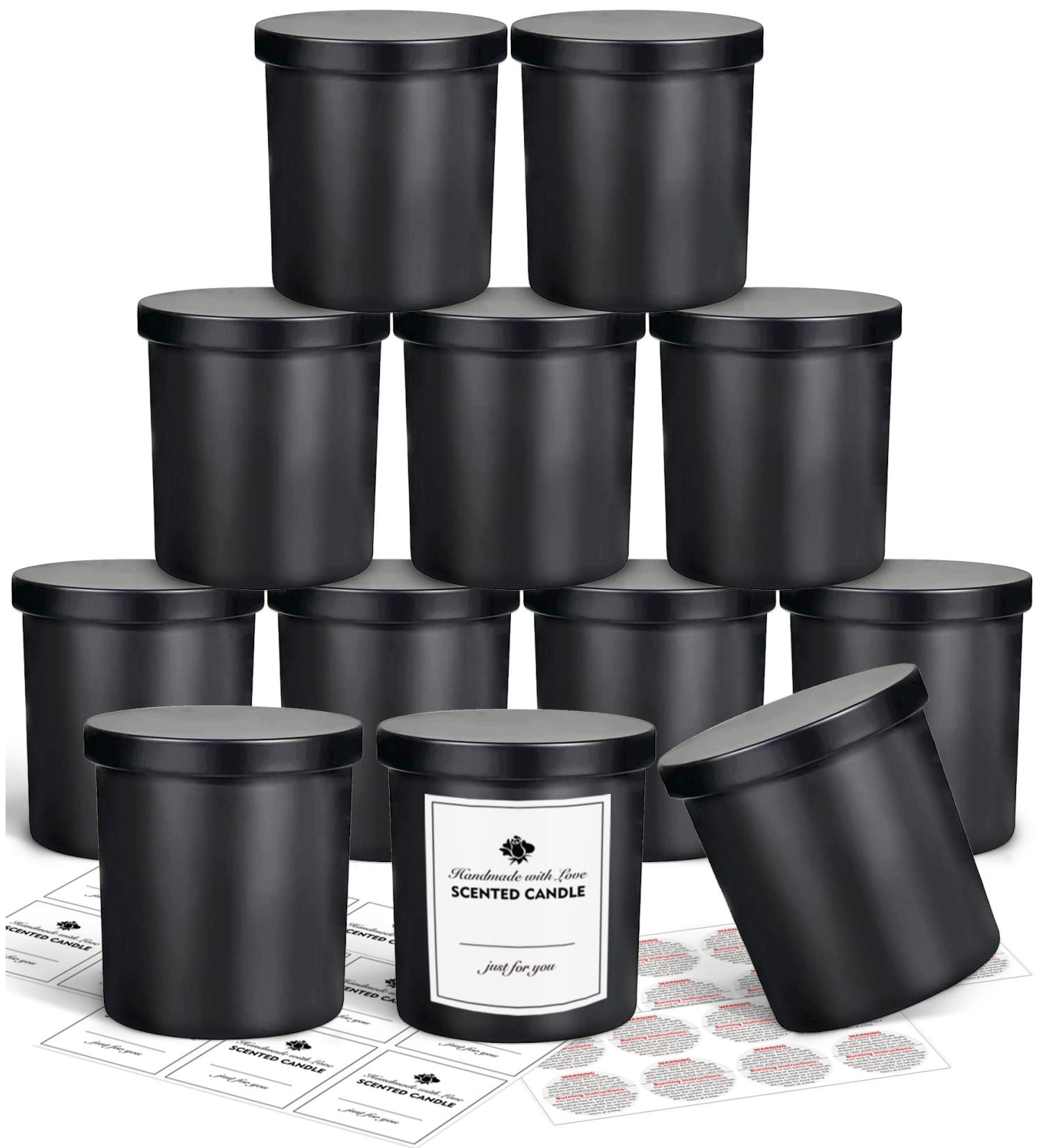 12 Pack 10oz Glass Candle Jars with Lids and Labels - Matte Black Empty Candle Jars for Making Candles Bulk Containers - Buy Online on SooperMarket.com