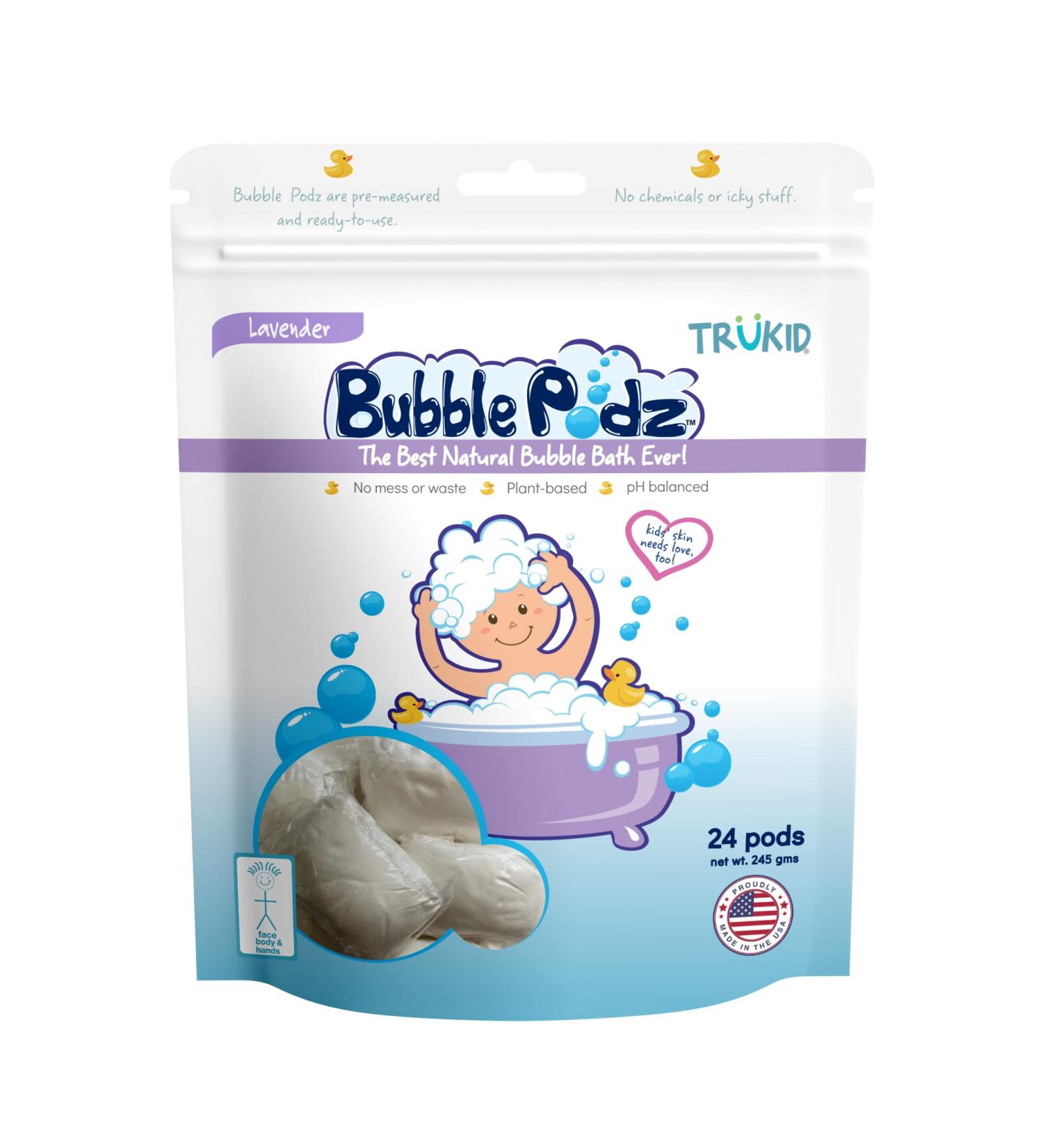 TruKid Bubble Podz Lavender Bubble Bath for Baby & Kids - Gentle, pH Balanced, Natural Ingredients - 24 Count - Buy Online on SooperMarket.com