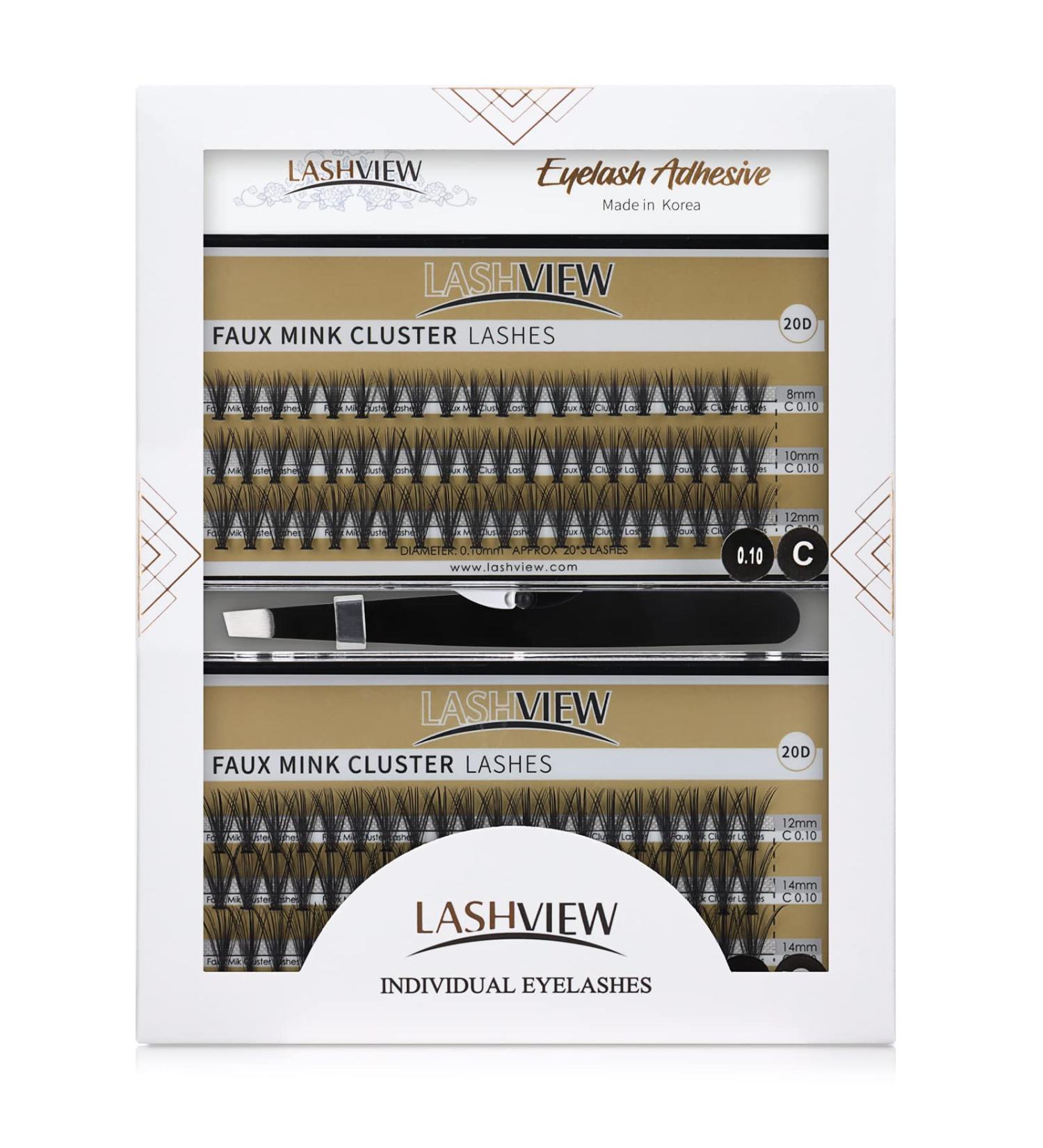 LASHVIEW DIY Eyelash Extension Kit - Cluster & Individual Lashes with Glue, Tweezers - 0.10 20D 8-14mm - Buy Online on SooperMarket.com