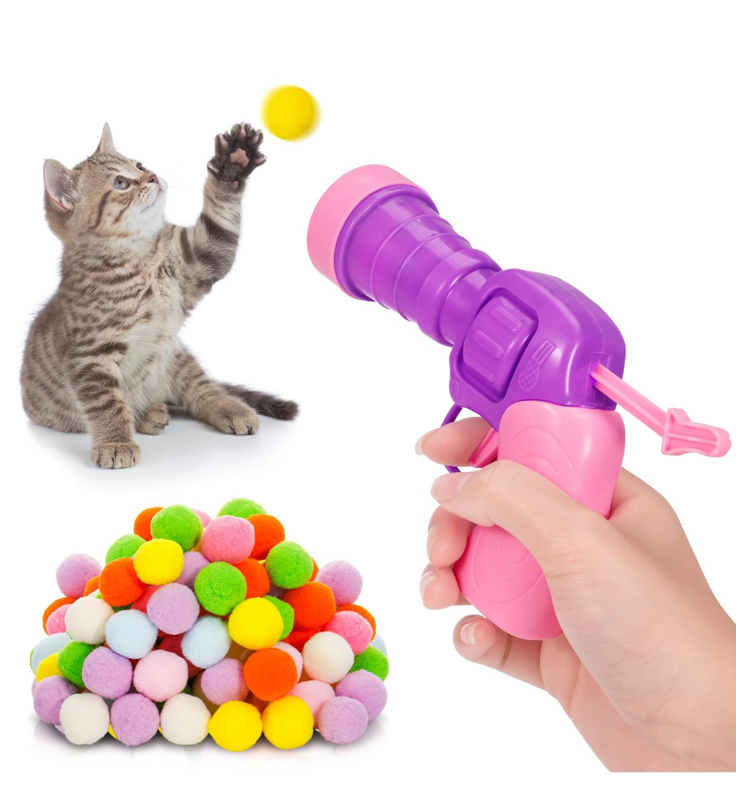 Heyu-Lotus Cat Ball Launcher to Relieve Boredom Interactive Cat Toys with 100 Pcs Balls and 1 Pcs Launcher Plush Ball Shooting Gun for Cats Suitable for Indoor Cat Training Playing Sports Games - Buy Online on SooperMarket.com