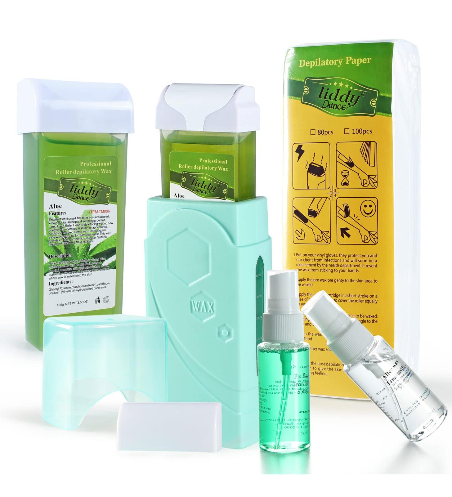 Sensitive Skin Roller Waxing Kit with Aloe for Hair Removal | At-Home Waxing Kit for Arms, Legs, and Body | Men and Women - Buy Online on SooperMarket.com