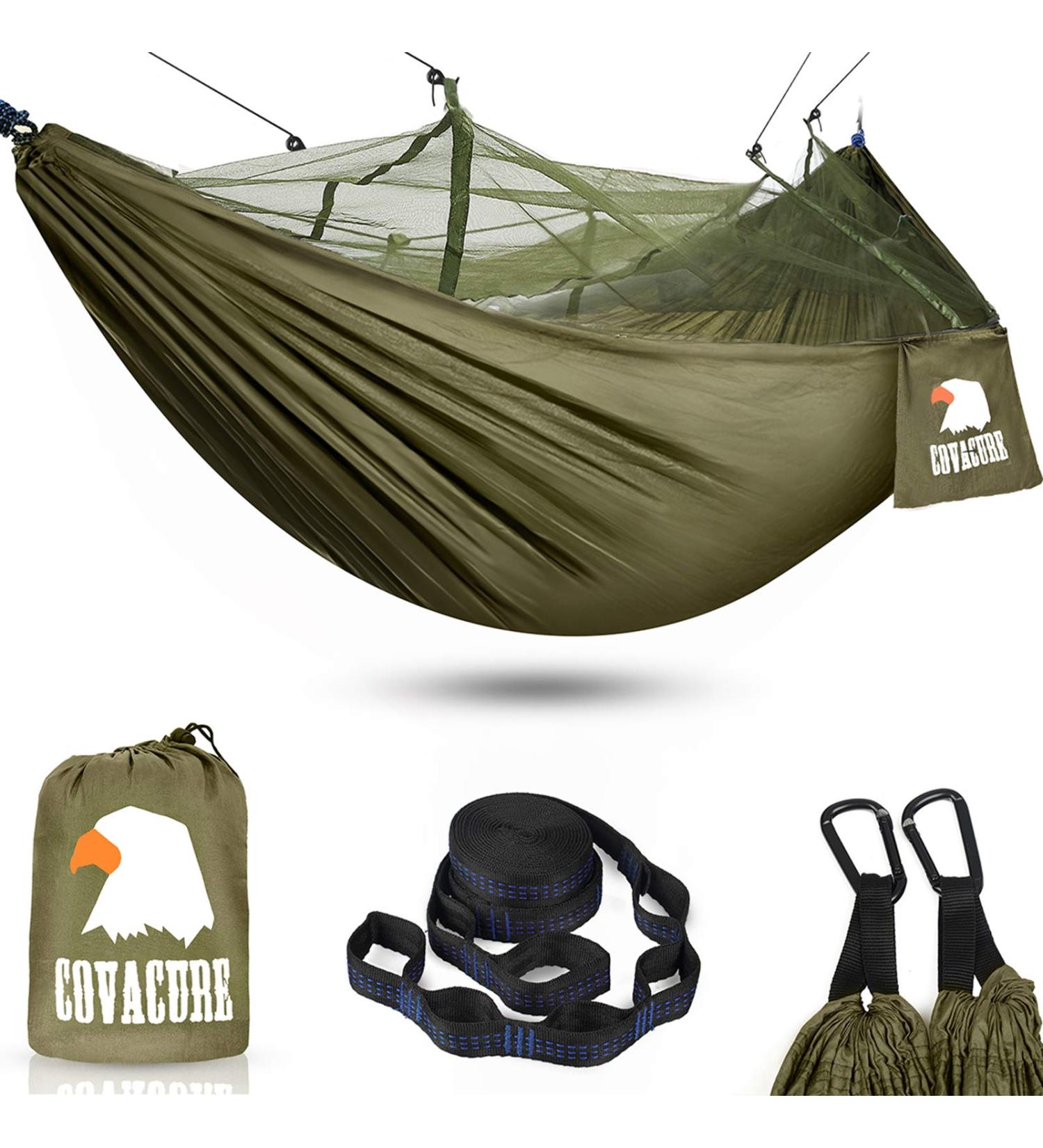 COVACURE Double Camping Hammock with Net - Lightweight & Portable for Outdoor, Hiking, Backpacking - Green - Buy Online on SooperMarket.com