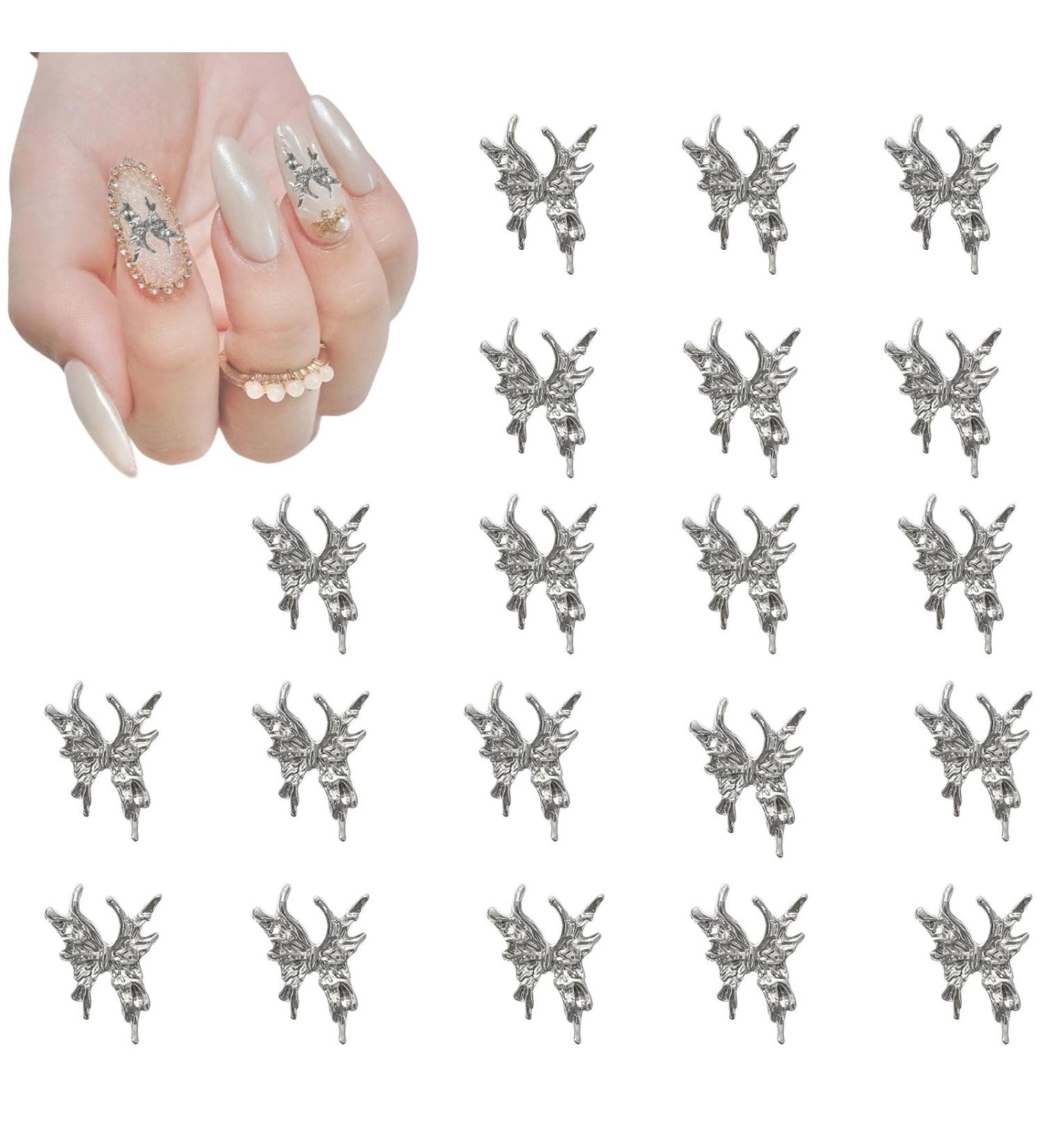 20 Pcs Alloy Butterfly Nail Decorations - 3D Luxury Silver Nail Art Charms for Women & Girls - Perfect Nail Design Accessories - Buy Online on SooperMarket.com