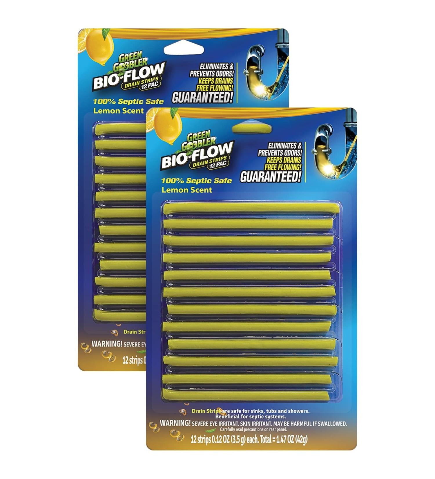 Lemon Scent BIO-Flow Drain Strips | Drain Cleaner & Deodorizer | Garbage Disposal Deodorizer | Sink Drain Cleaner - 24 Drain Strips