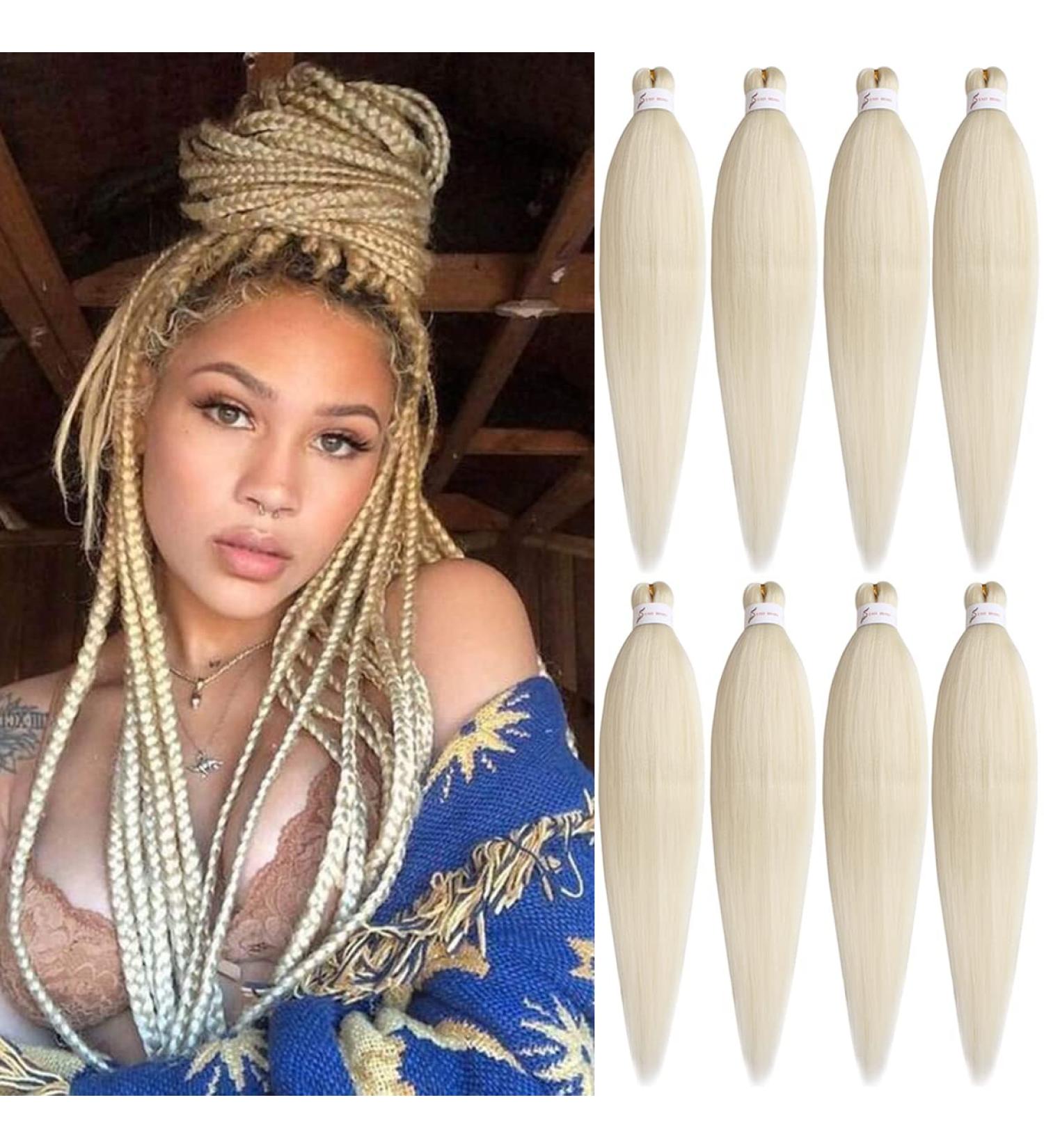 Leeven 26'' Pre Stretched Braiding Hair Extension 8 Packs Yaki Straight EZ Braids Natural Blonde Low Temperature Synthetic Hair Fibers for Braiding /26 Inch 613# 26 Inch (Pack of 8) 613# - Buy Online on SooperMarket.com