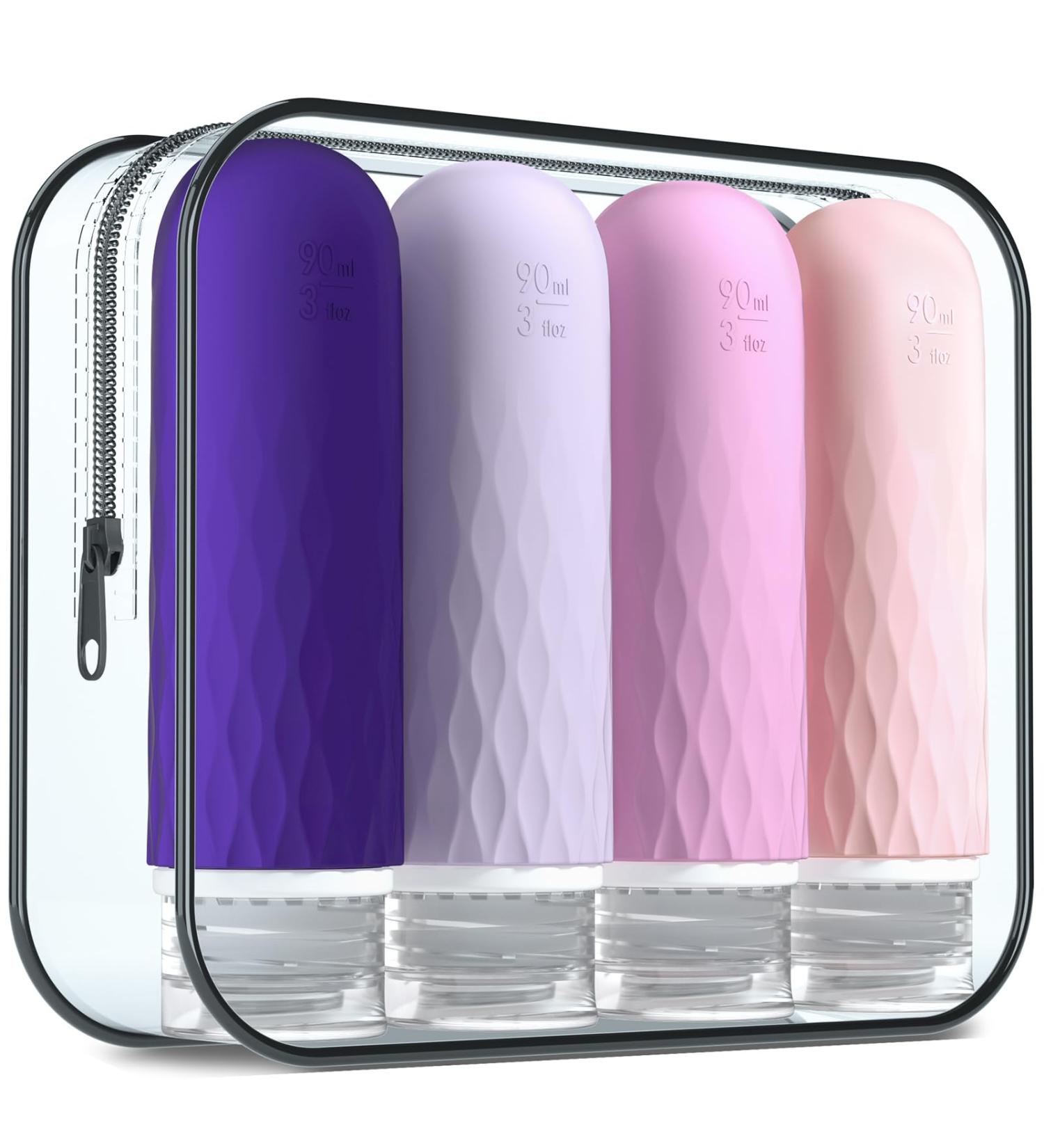 Gemice Travel Bottles for Toiletries CAA Approved 90ml Silicone Travel Bottles BPA Free Leak Proof Squeezable Travel Size Containers Travel Accessories for Shampoo Conditioner Lotion (4 Pack) Purple - Buy Online on SooperMarket.com