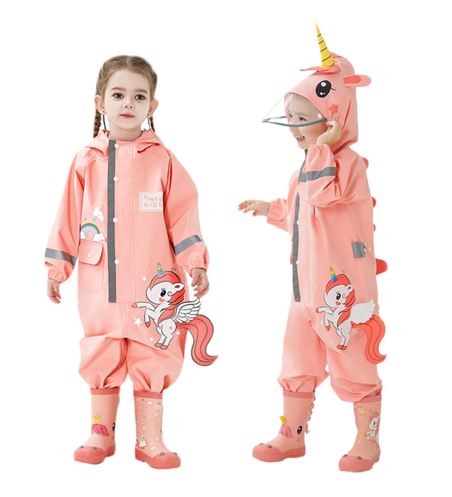 Fewlby Kids Puddle Suit Rain Suit Boys Girls Waterproof Overalls S Size 1-2 Years Pink - Buy Online on SooperMarket.com