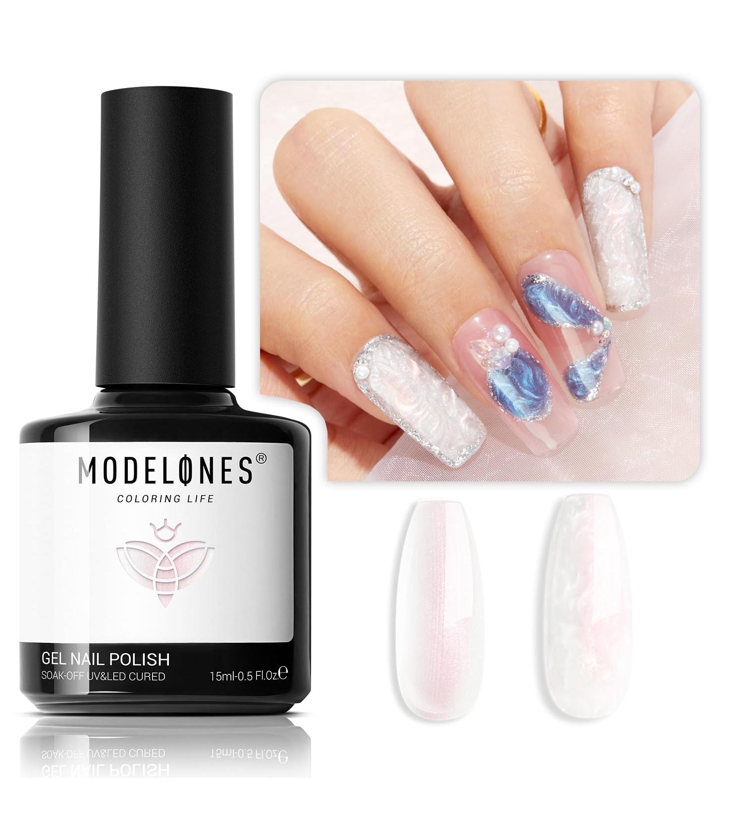 Modelones Pearl Gel Nail Polish 15ML Pearl White Gel Polish Shimmer Mermaid Iridescent Pearlescent Nail Polish Soak Off U V LED Spring Gel Polish Swirl Shell Thread Effect DIY Manicure Gifts - Buy Online on SooperMarket.com