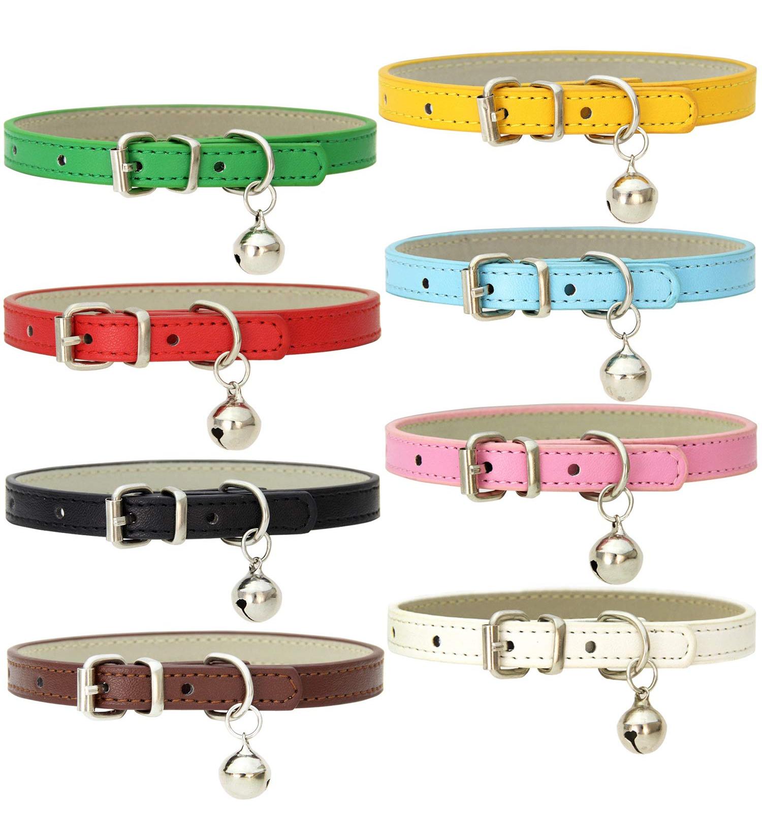 Handmade Leather Cat Neck Straps with Bells - Adjustable Durable 8-Piece Set for Small Pets | Perfect for Indoor & Outdoor Use - Buy Online on SooperMarket.com