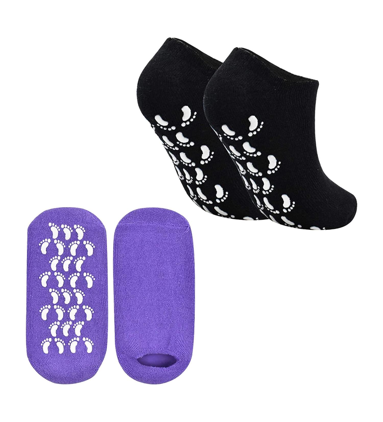 Moisturizing Gel Socks - 2 Pairs Infused with Vitamins & Oils for Spa Foot Care - Pink & Blue - Ideal for Women - Buy Online on SooperMarket.com